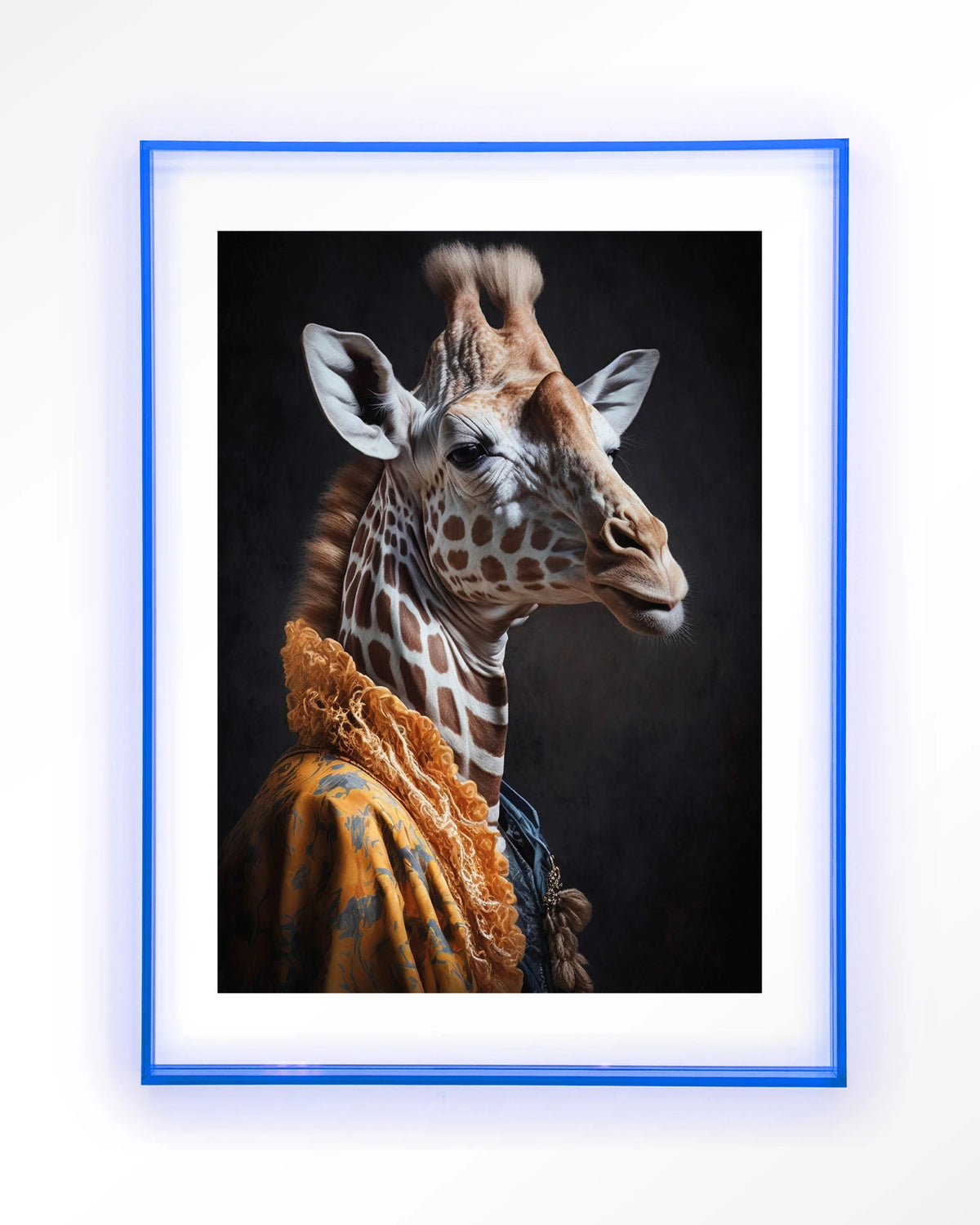 Giraffe – giraffe in kleurrijke jas – Art print – Acryl lichtblauw