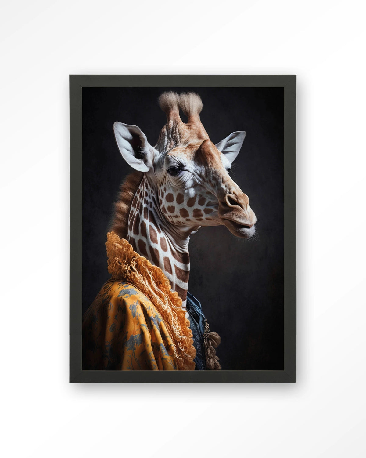 Giraffe – giraffe in kleurrijke jas – Art print – Hout zwart