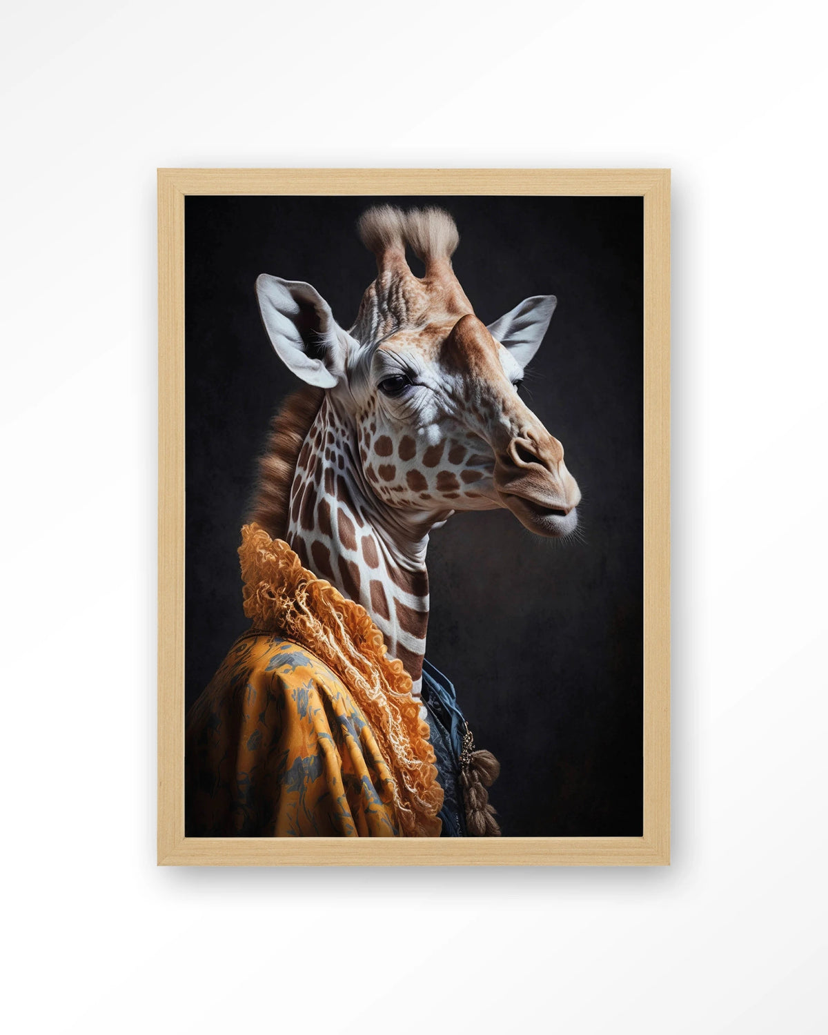 Giraffe – giraffe in kleurrijke jas – Art print – Hout naturel