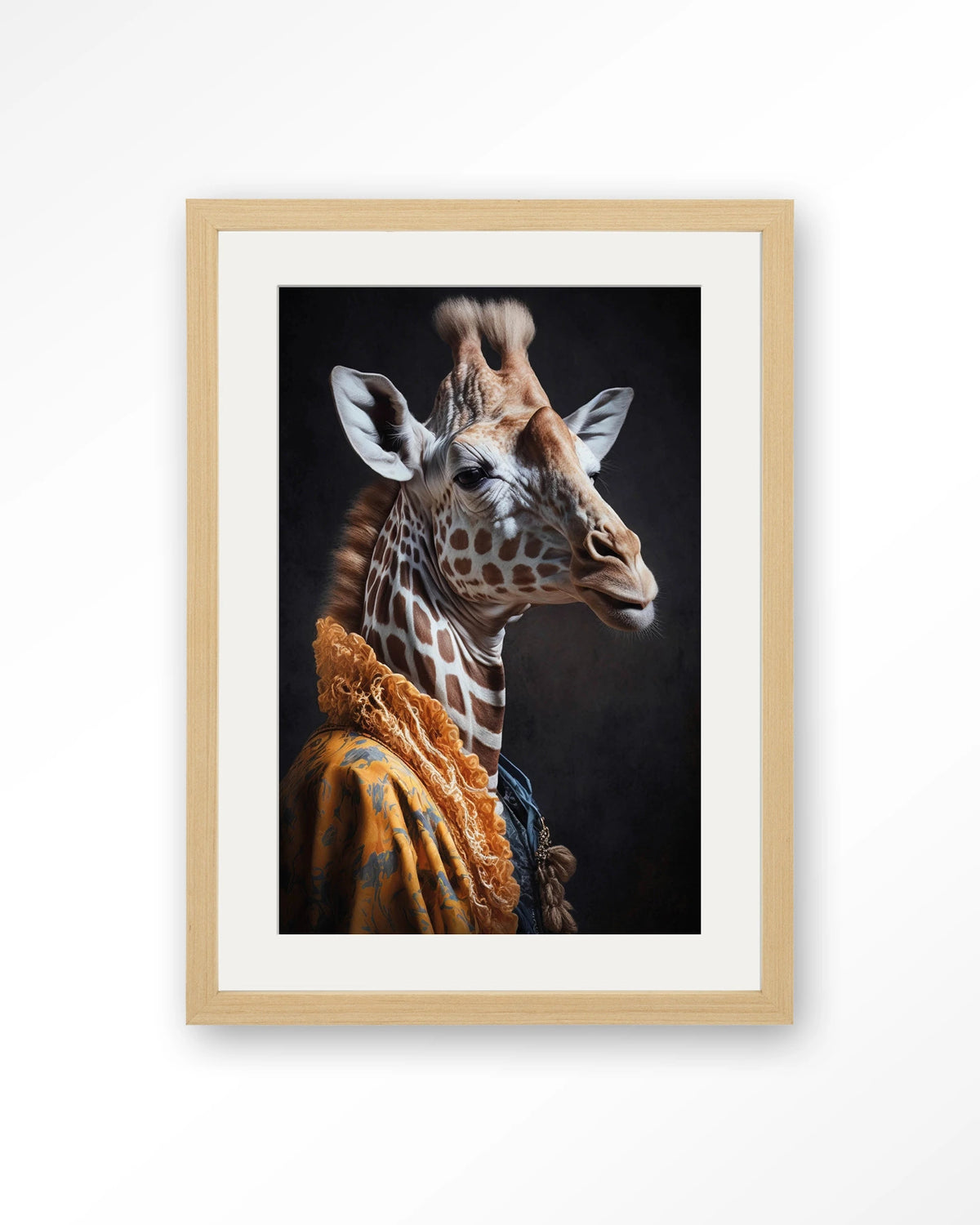 Giraffe – giraffe in kleurrijke jas – Art print – Hout naturel + passe-partout