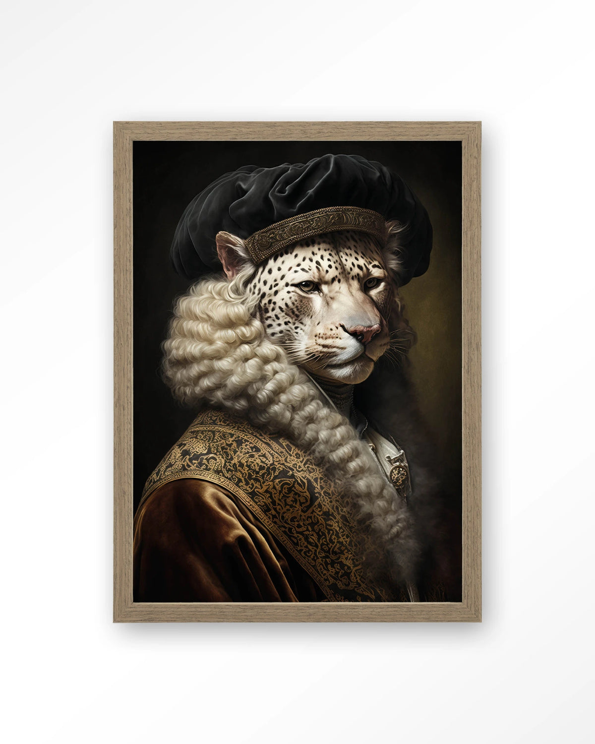 Snow Leopard – sneeuwluipaard in klassiek portret – Art print – Hout bruin