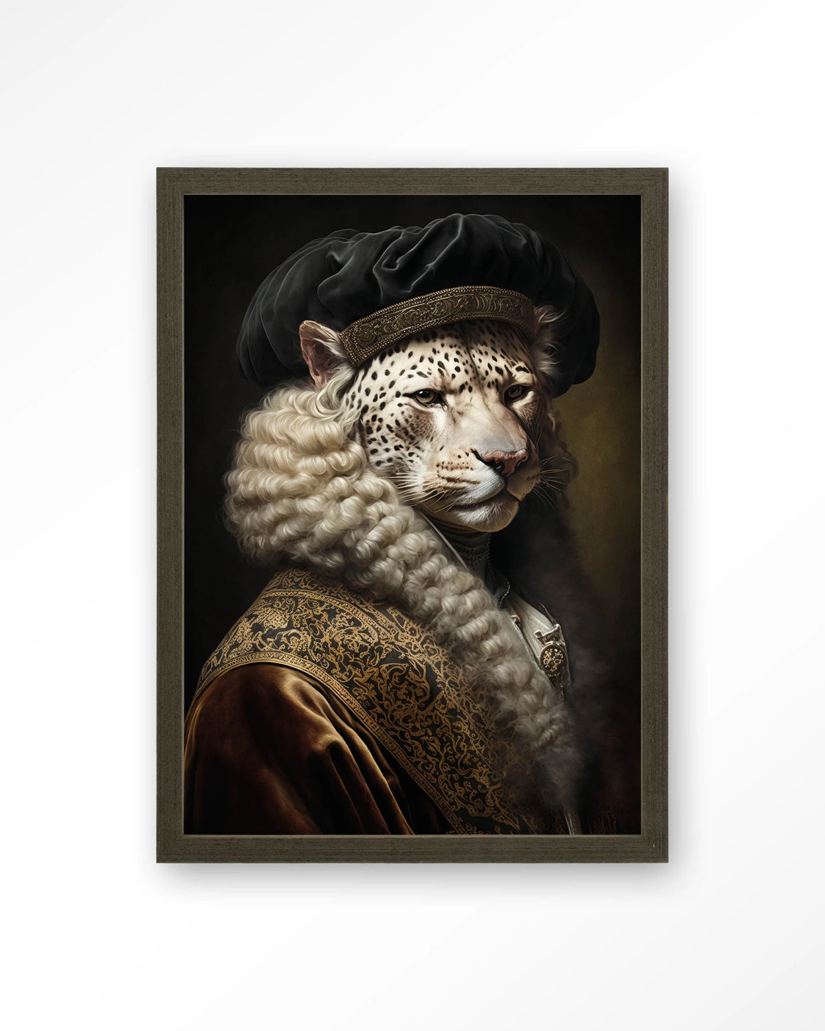 Snow Leopard – sneeuwluipaard in klassiek portret – Art print – Hout donkerbruin