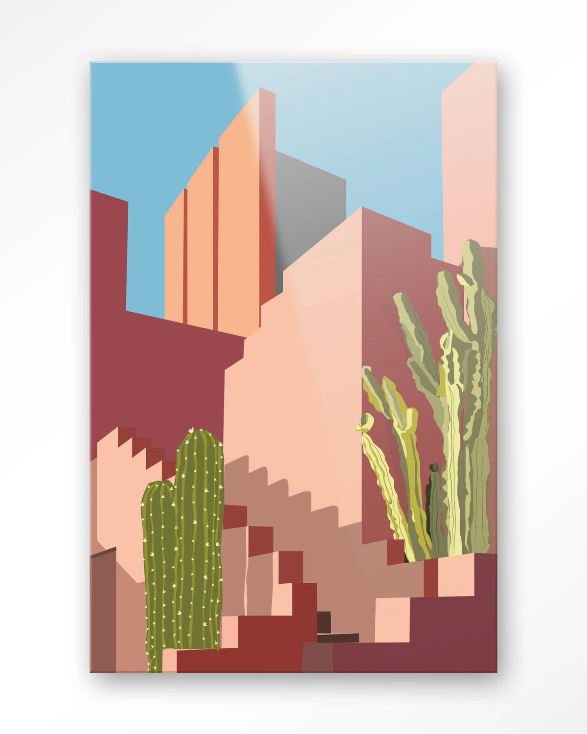 Botanical Stairs – stad in roze met cactussen – Glas – Blinde montage