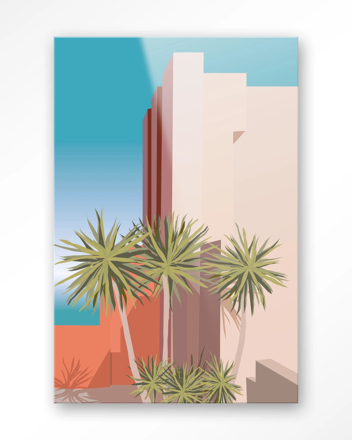 Tropical Place – palmbomen bij roze gebouw – Glas – Blinde montage