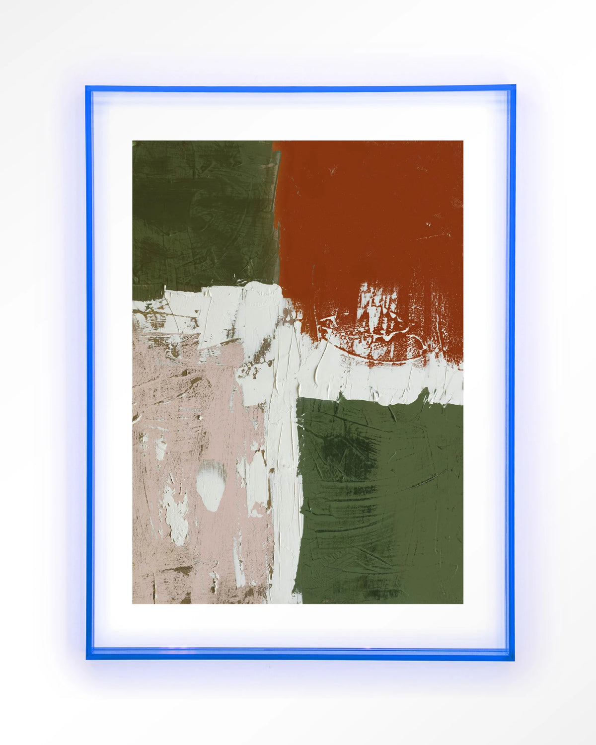 Artistic Chaos – abstract in groen en terracotta – Art print – Acryl lichtblauw