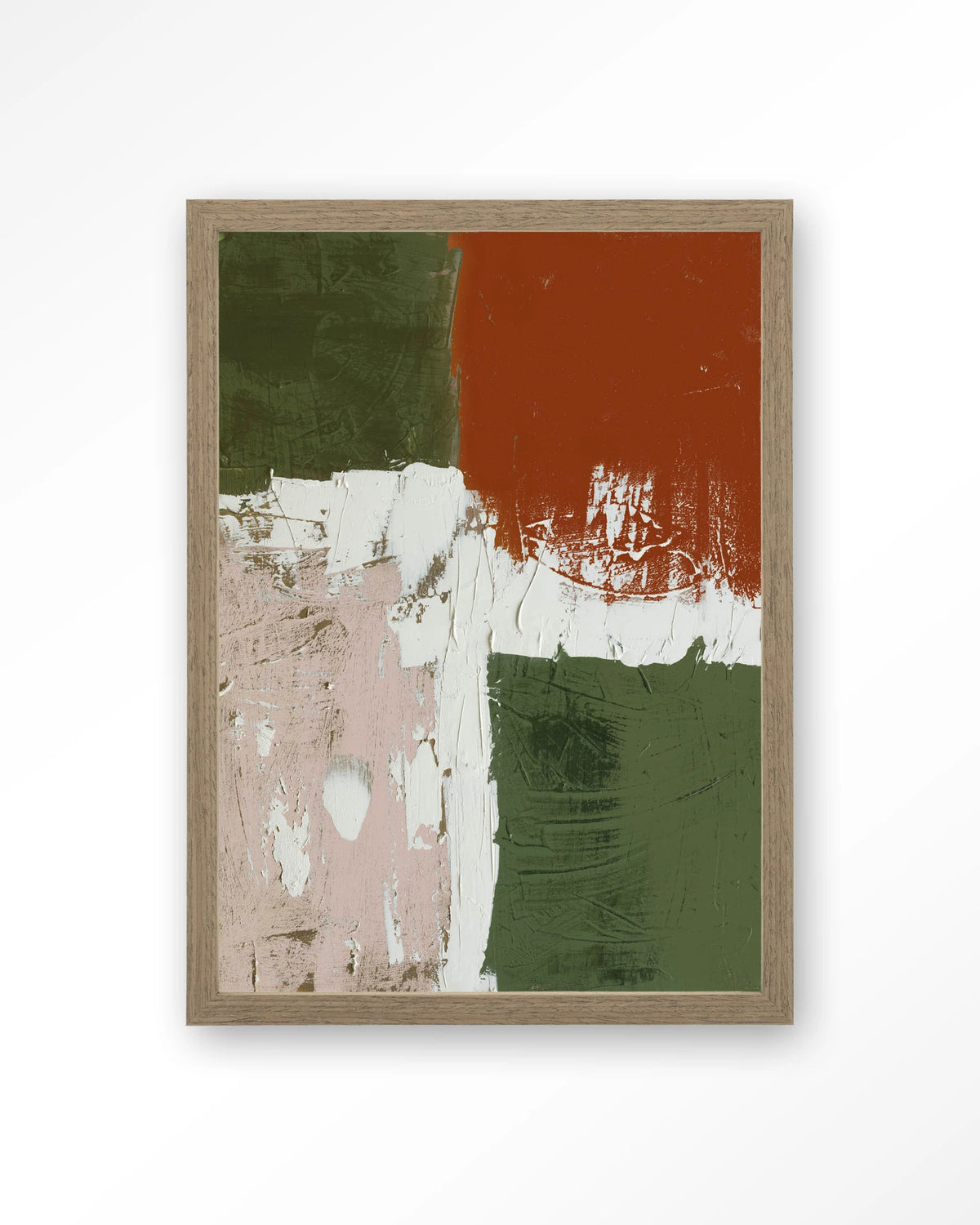 Artistic Chaos – abstract in groen en terracotta – Art print – Hout bruin
