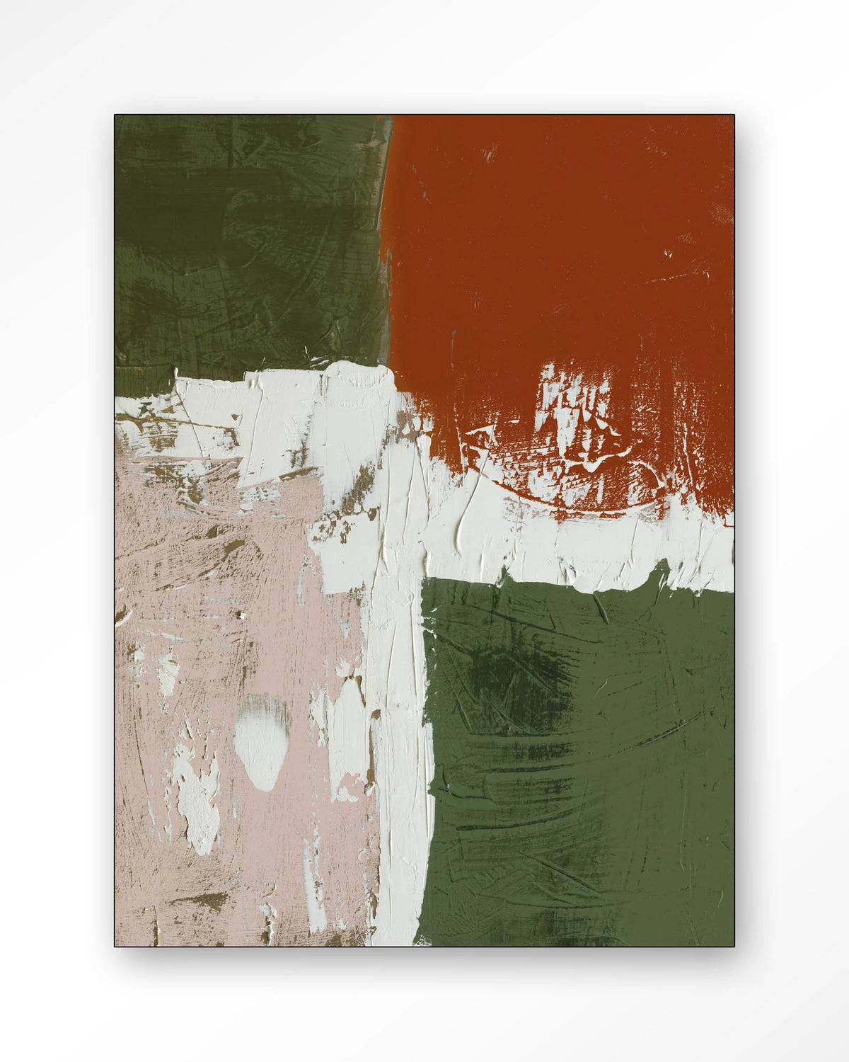 Artistic Chaos – abstract in groen en terracotta – Wandkleed – Frame – zwart