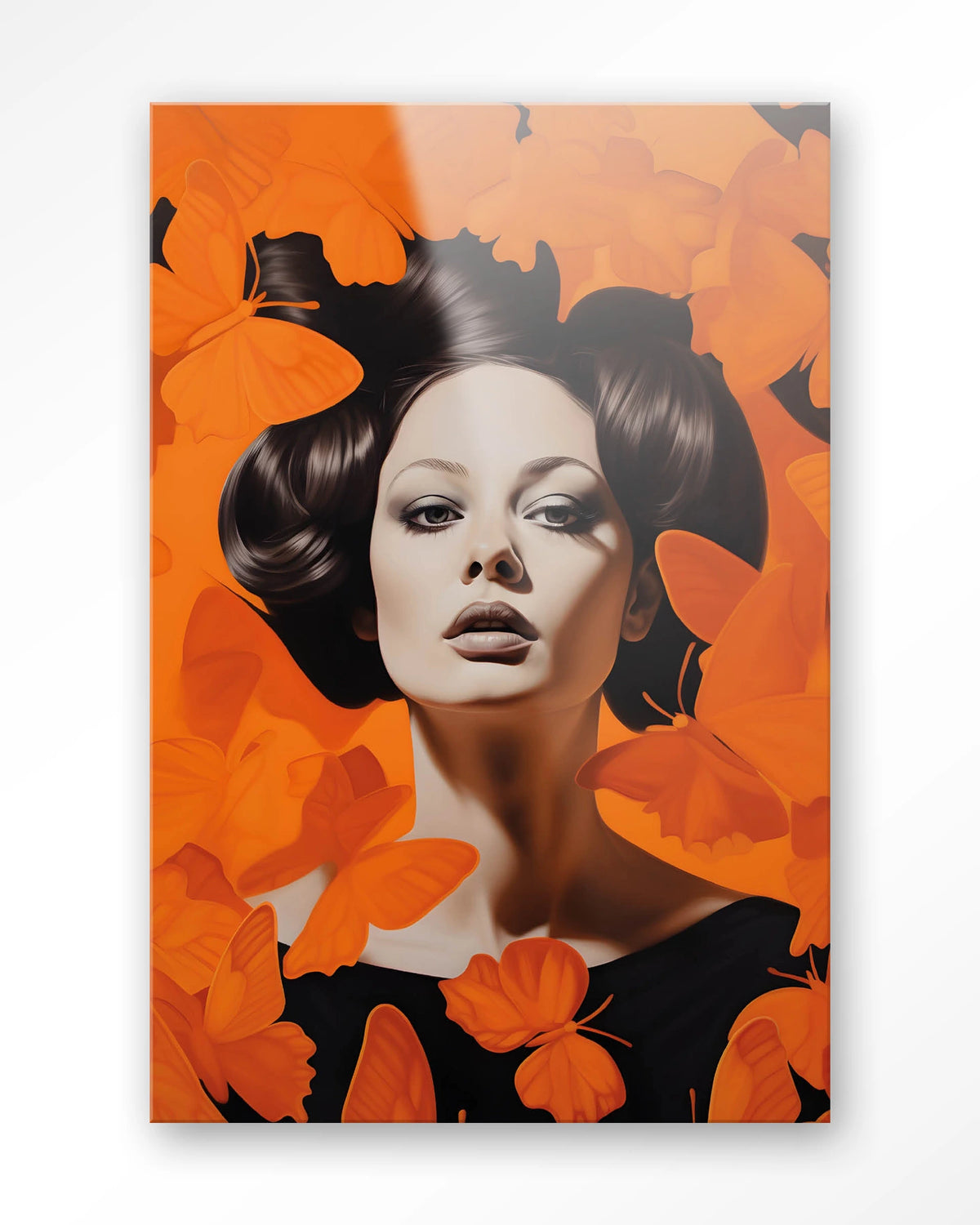 Abby – vrouw met oranje vlinders – Glas – Blinde montage