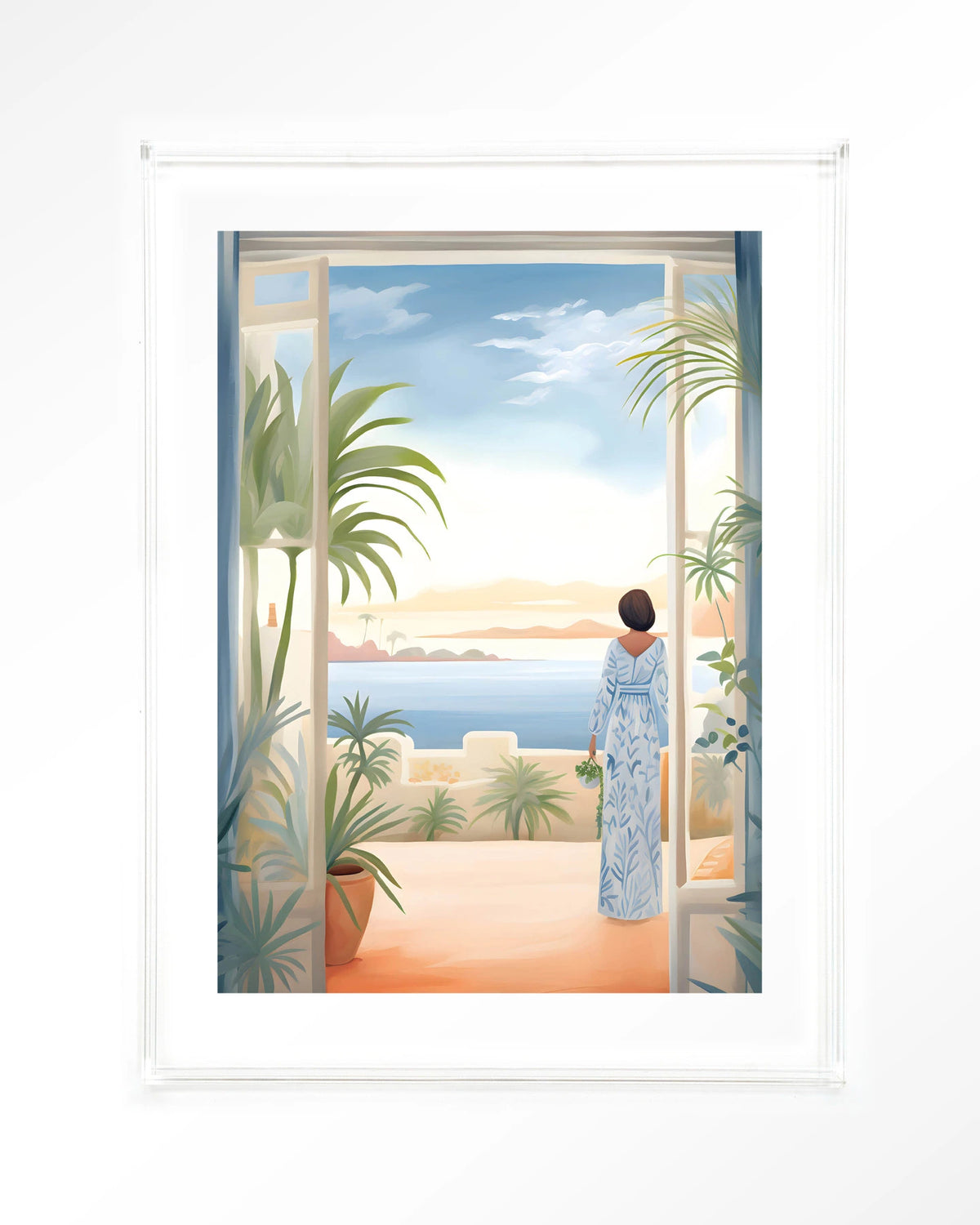Florine – vrouw met zeezicht en planten – Art print – Acryl doorzichtig