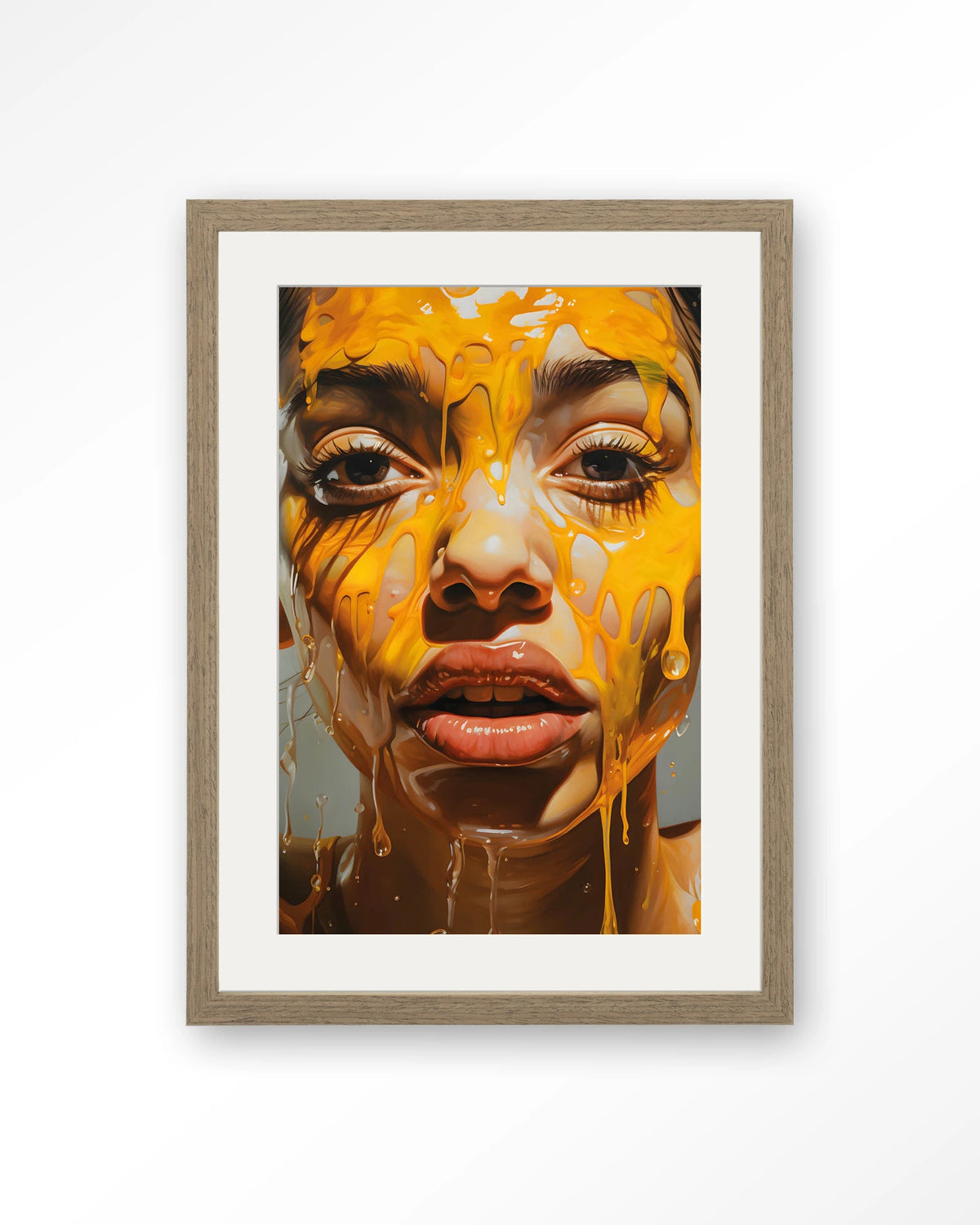 Honey – portret met honing – Art print – Hout bruin + passe-partout