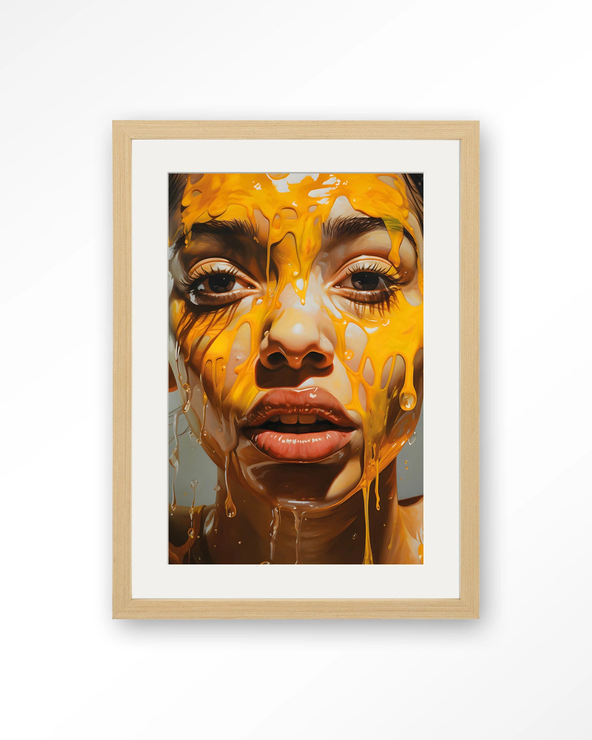 Honey – portret met honing – Art print – Hout naturel + passe-partout