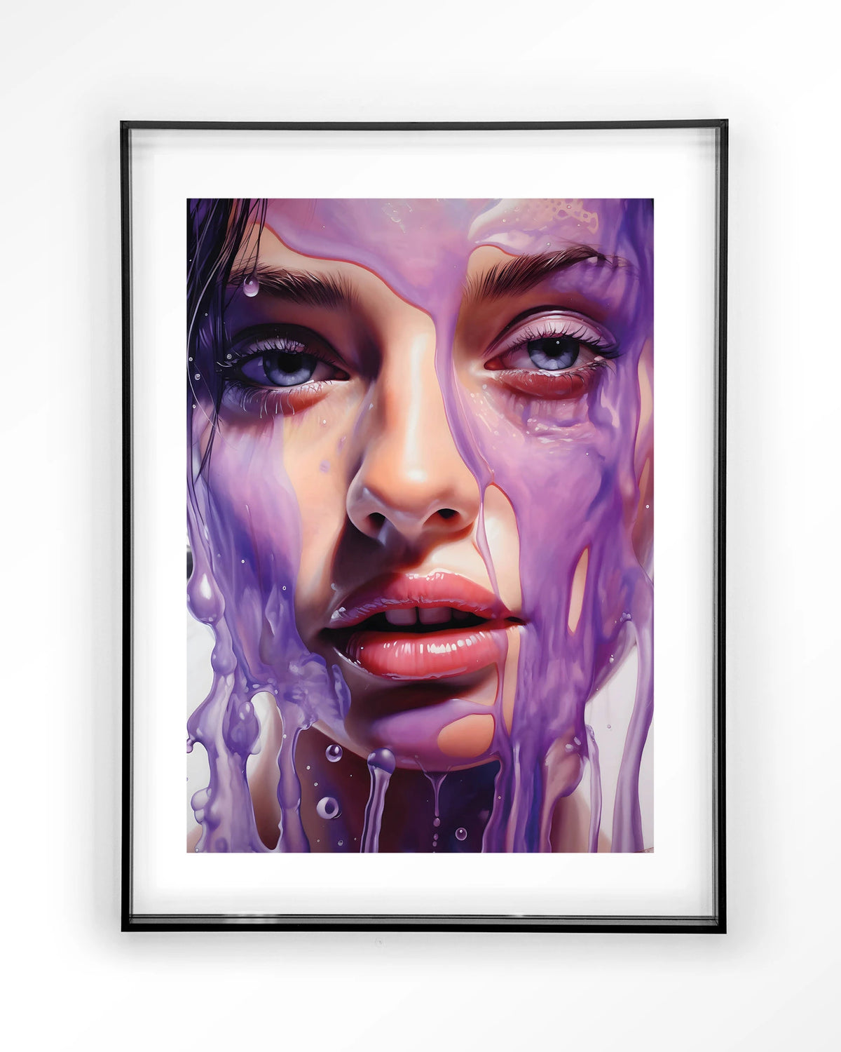Silver – portret van vrouw in paars – Art print – Acryl zwart