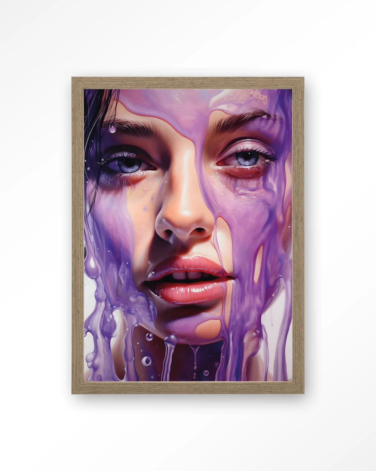 Silver – portret van vrouw in paars – Art print – Hout bruin