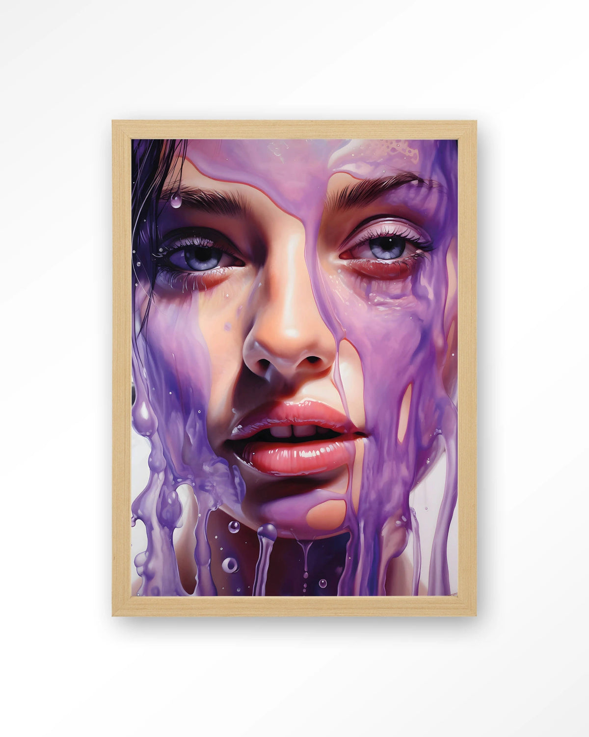 Silver – portret van vrouw in paars – Art print – Hout naturel