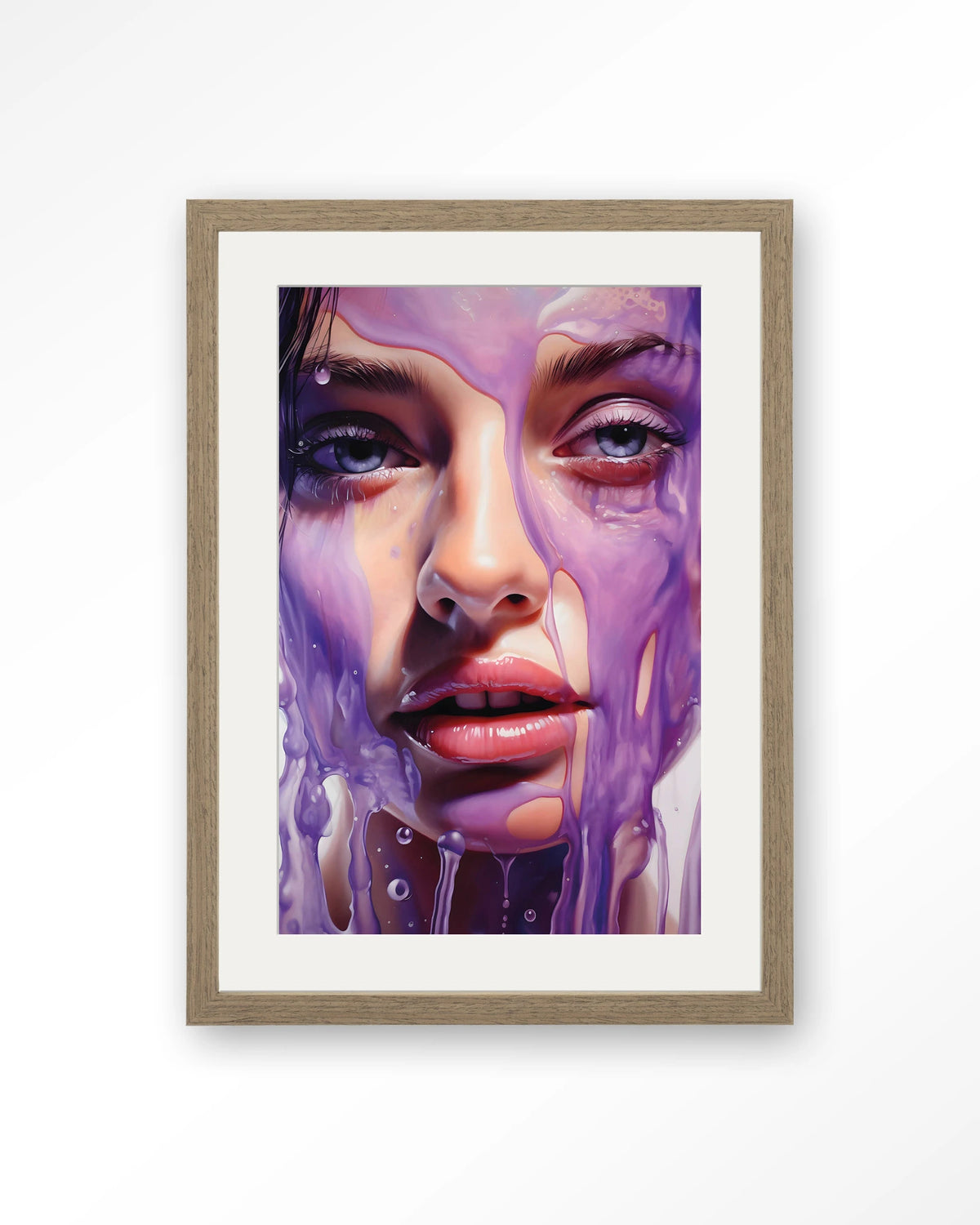 Silver – portret van vrouw in paars – Art print – Hout bruin + passe-partout