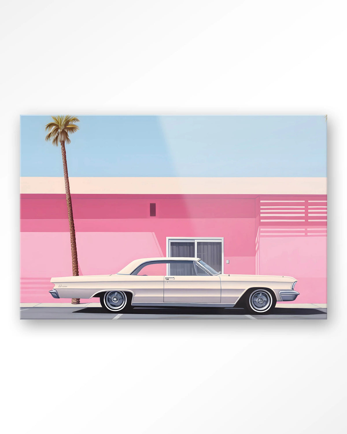 Hammer – roze huis met palmboom en auto – Glas – Blinde montage