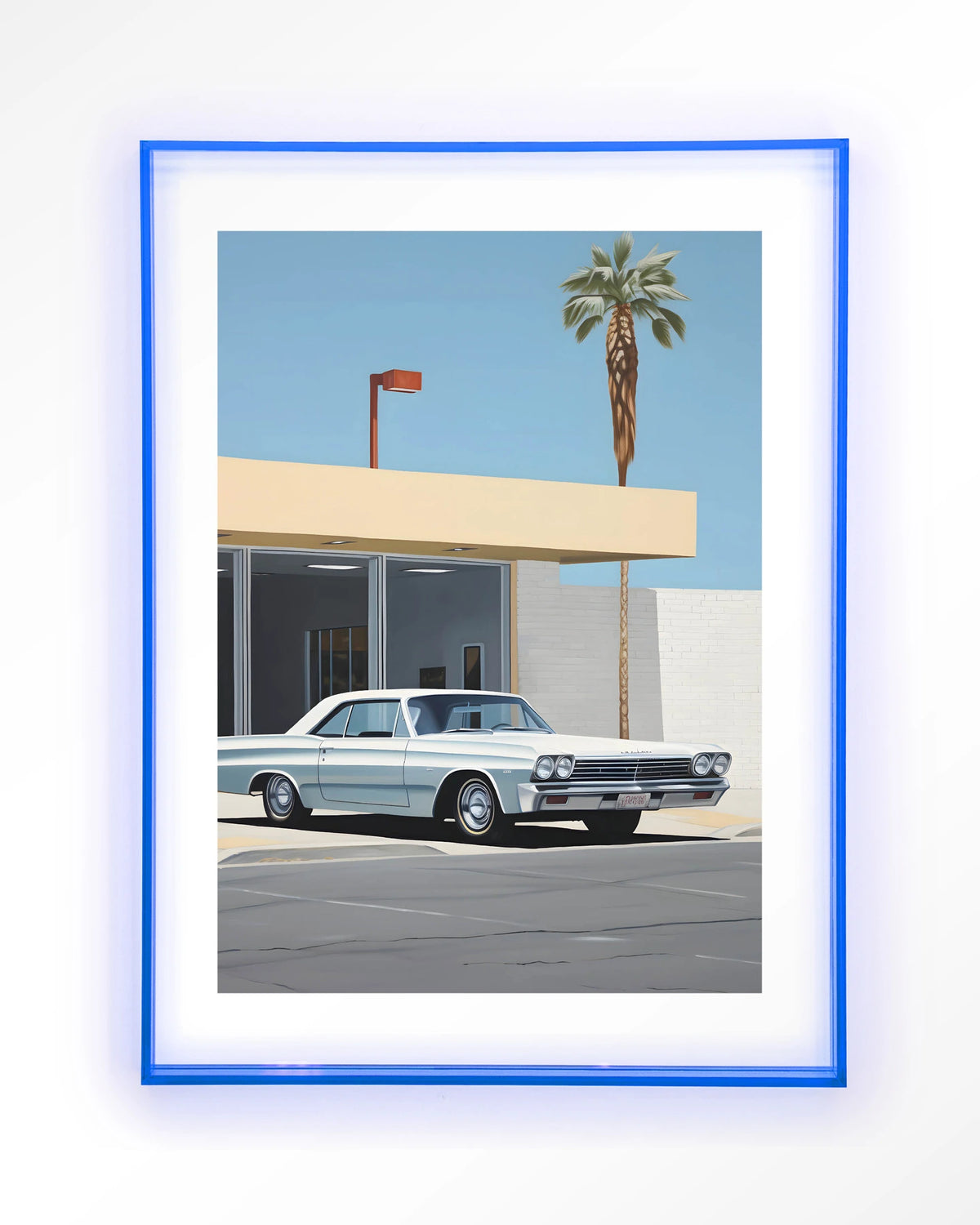 Vice – klassieke auto bij palmboom – Art print – Acryl lichtblauw