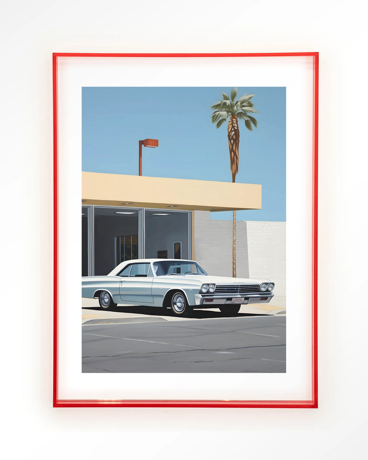 Vice – klassieke auto bij palmboom – Art print – Acryl roze