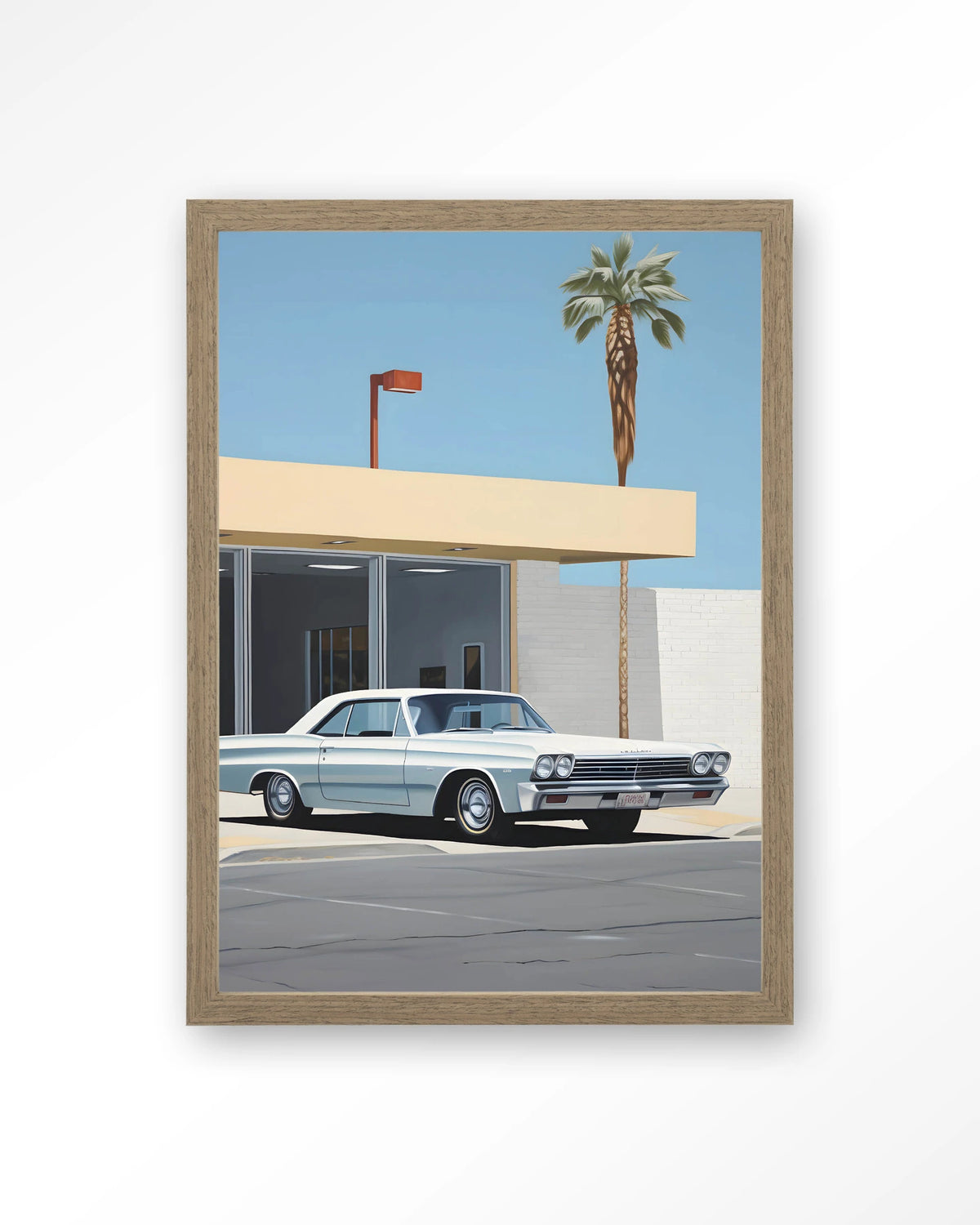 Vice – klassieke auto bij palmboom – Art print – Hout bruin
