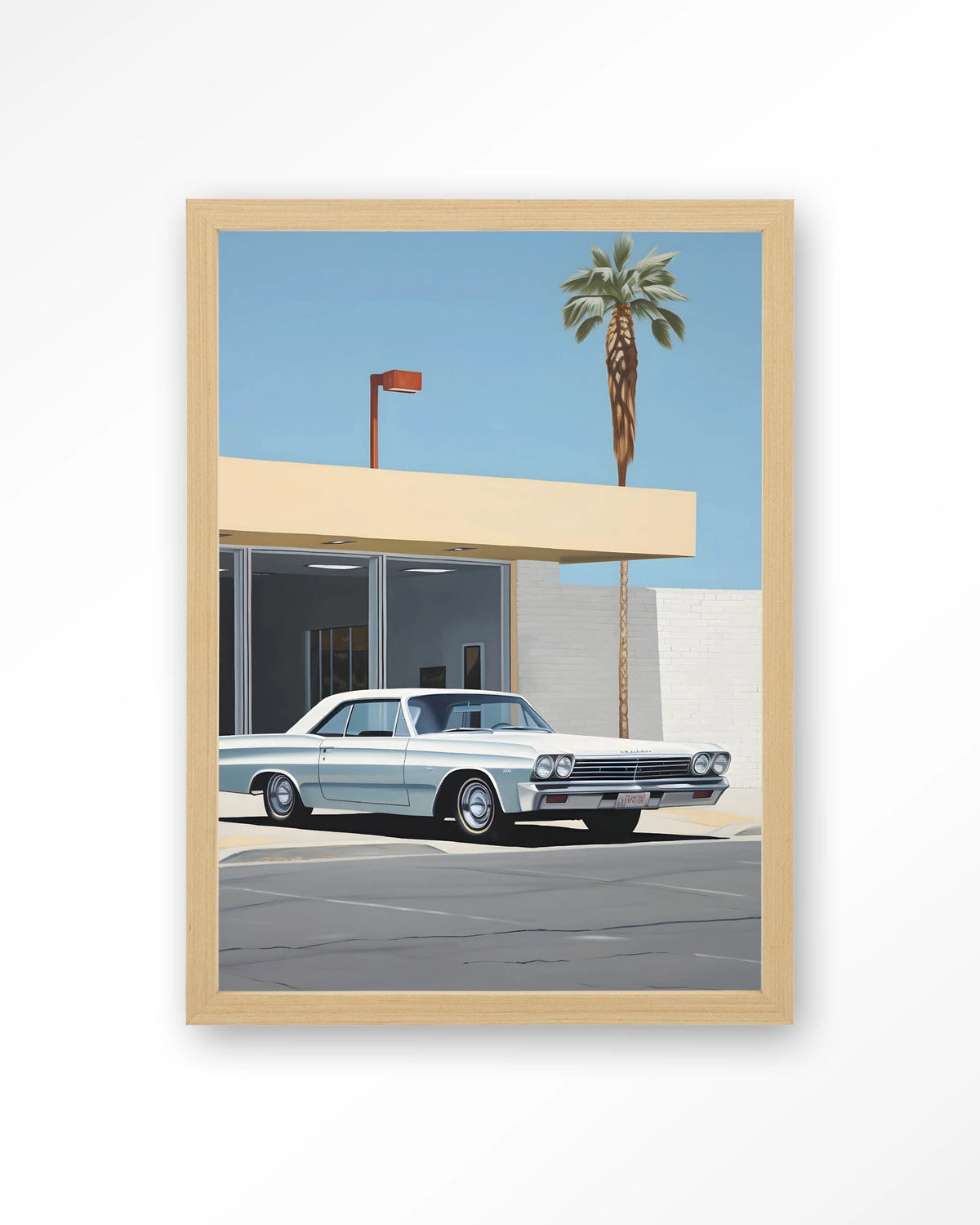 Vice – klassieke auto bij palmboom – Art print – Hout naturel