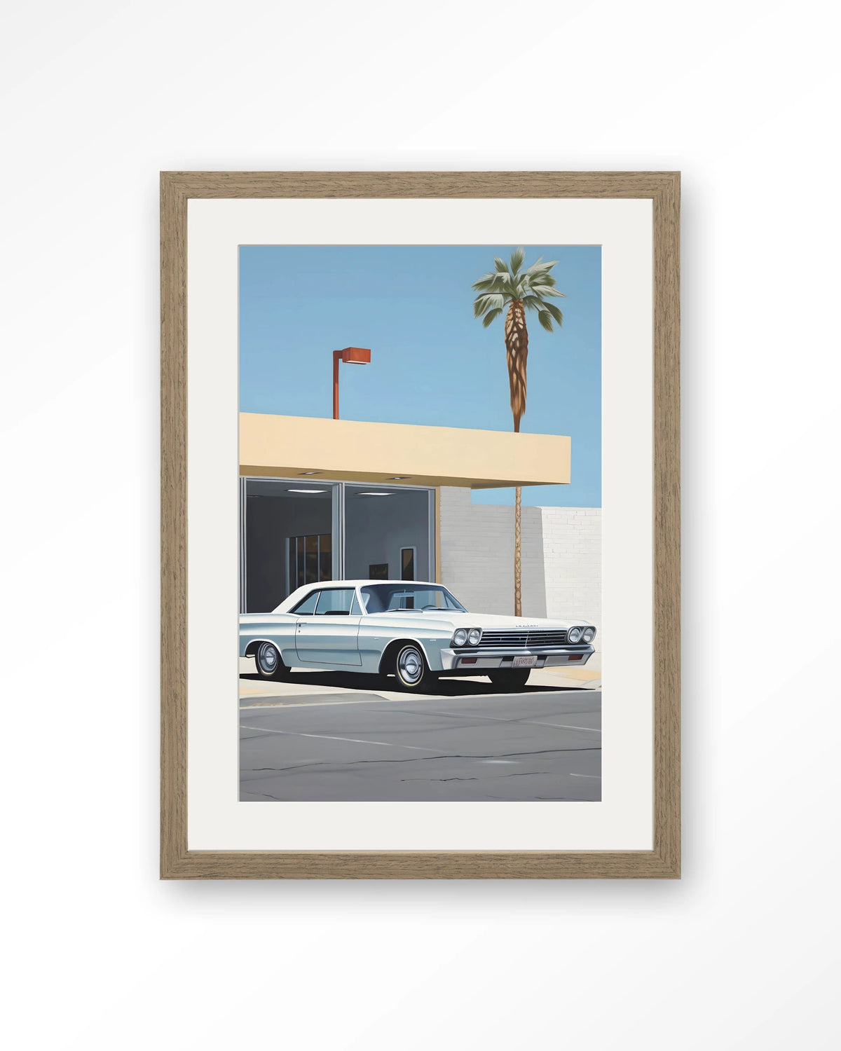 Vice – klassieke auto bij palmboom – Art print – Hout bruin + passe-partout