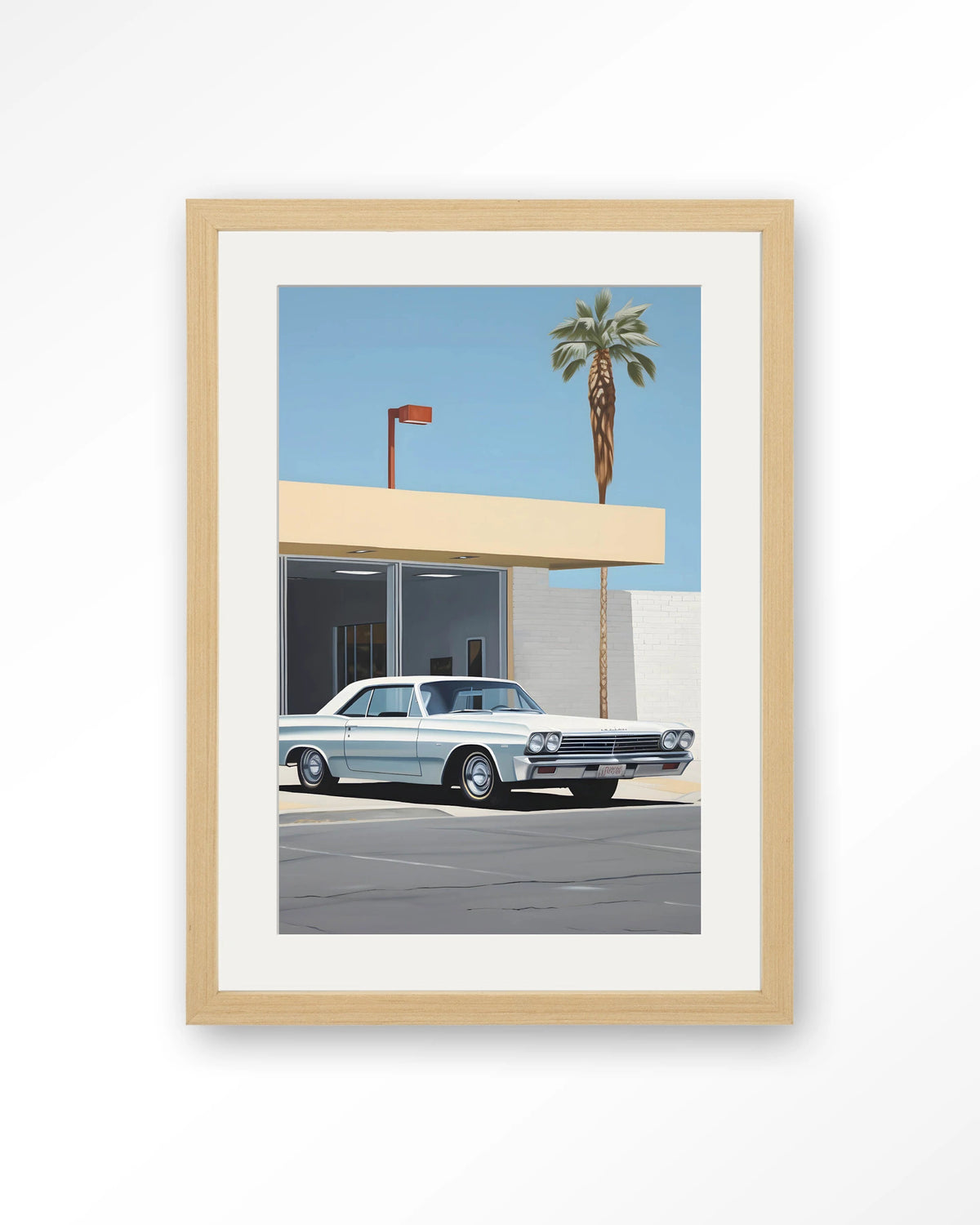 Vice – klassieke auto bij palmboom – Art print – Hout naturel + passe-partout