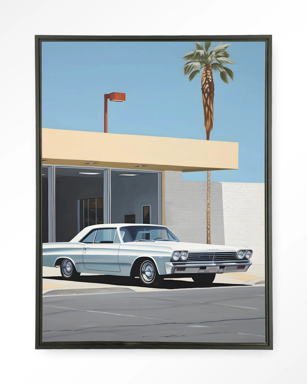 Vice – klassieke auto bij palmboom – Wandkleed – Floating frame – zwart