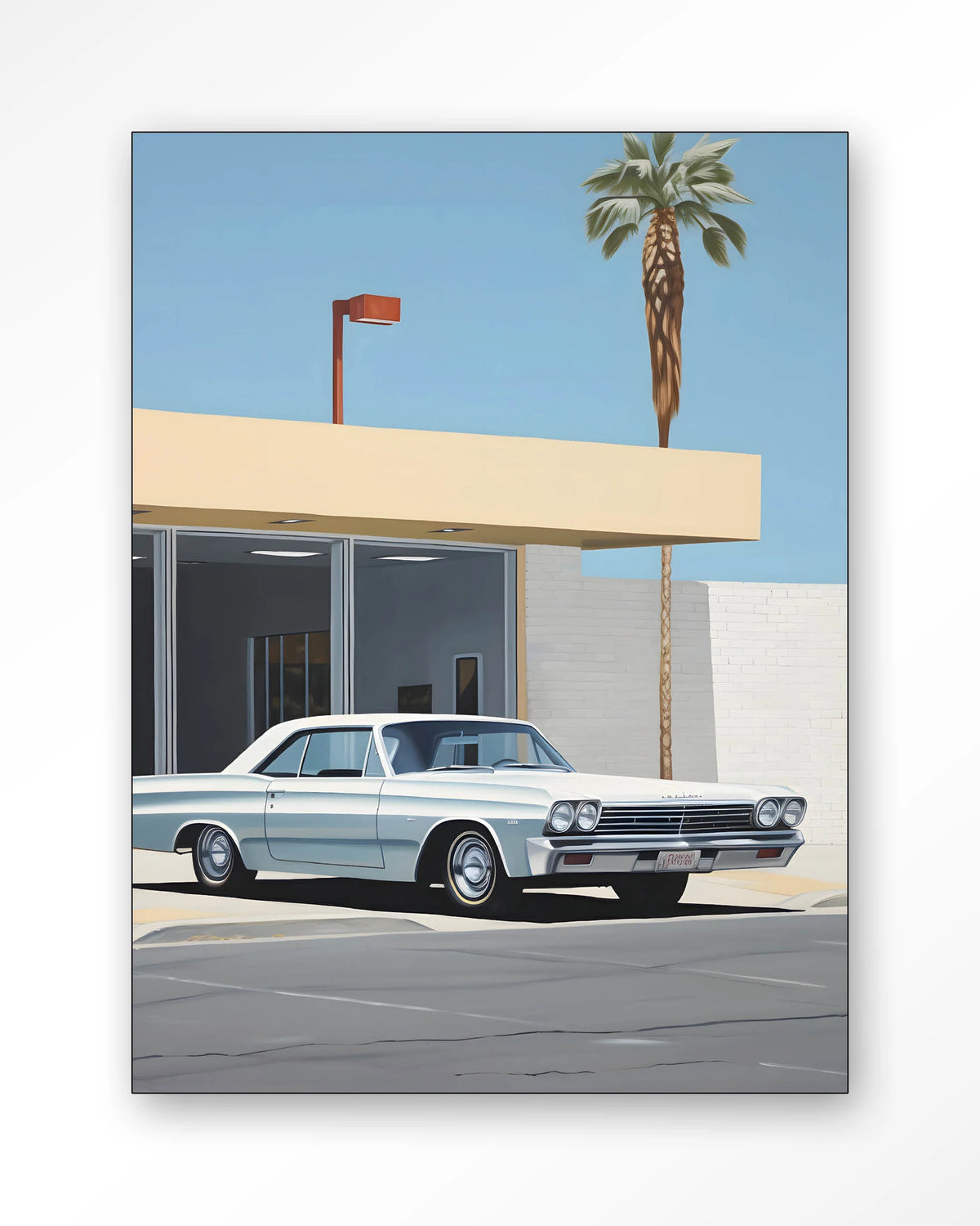 Vice – klassieke auto bij palmboom – Wandkleed – Frame – zwart