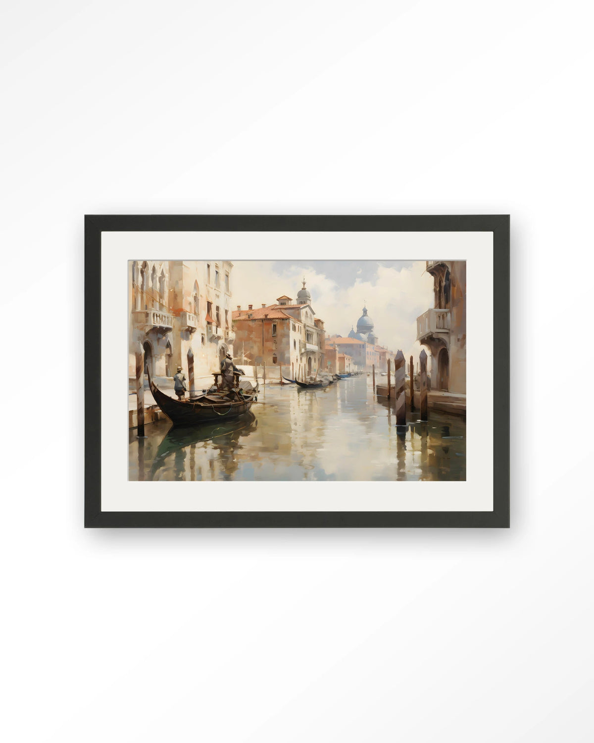 Venice – venetiaanse gracht met gondel – Art print – Hout zwart + passe-partout