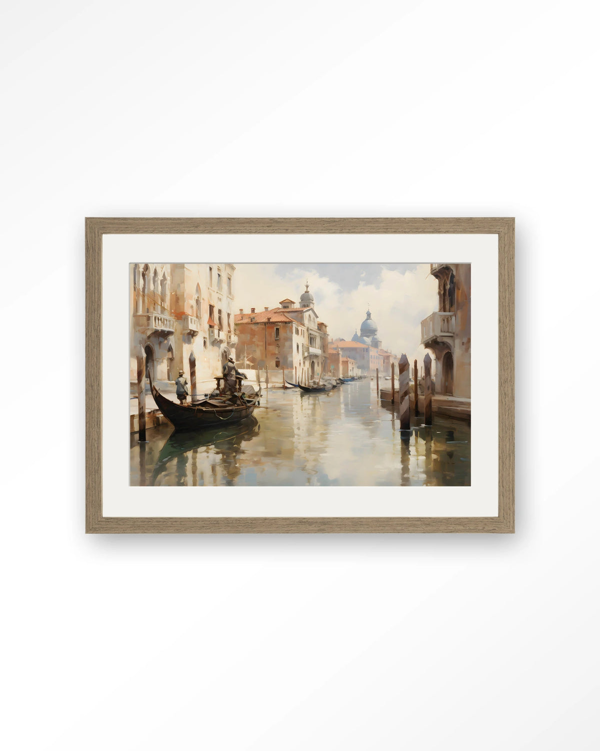 Venice – venetiaanse gracht met gondel – Art print – Hout bruin + passe-partout