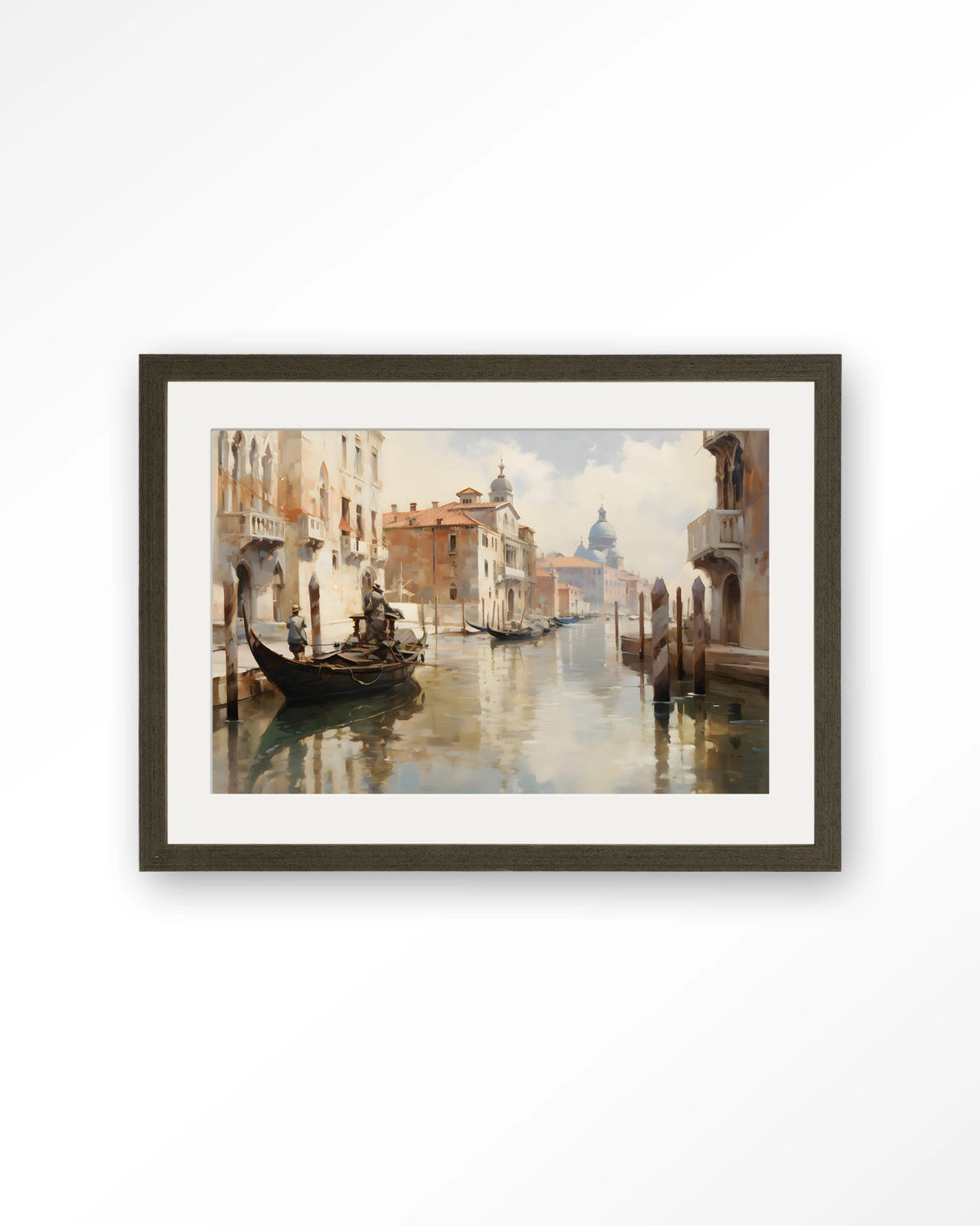 Venice – venetiaanse gracht met gondel – Art print – Hout donkerbruin + passe-partout