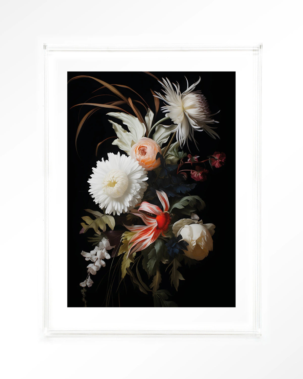 Flower selection – bloemen op zwarte achtergrond – Art print – Acryl doorzichtig