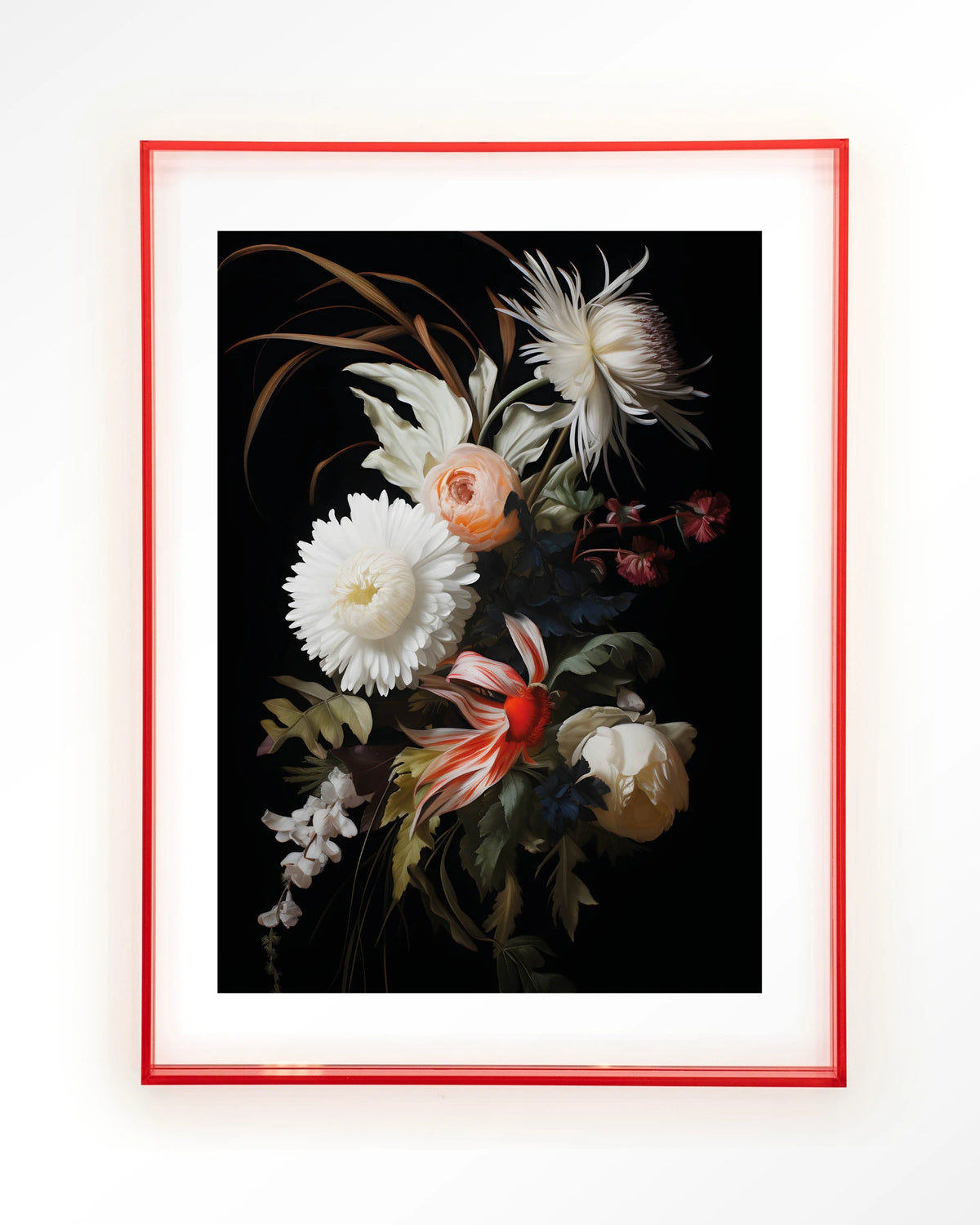 Flower selection – bloemen op zwarte achtergrond – Art print – Acryl roze