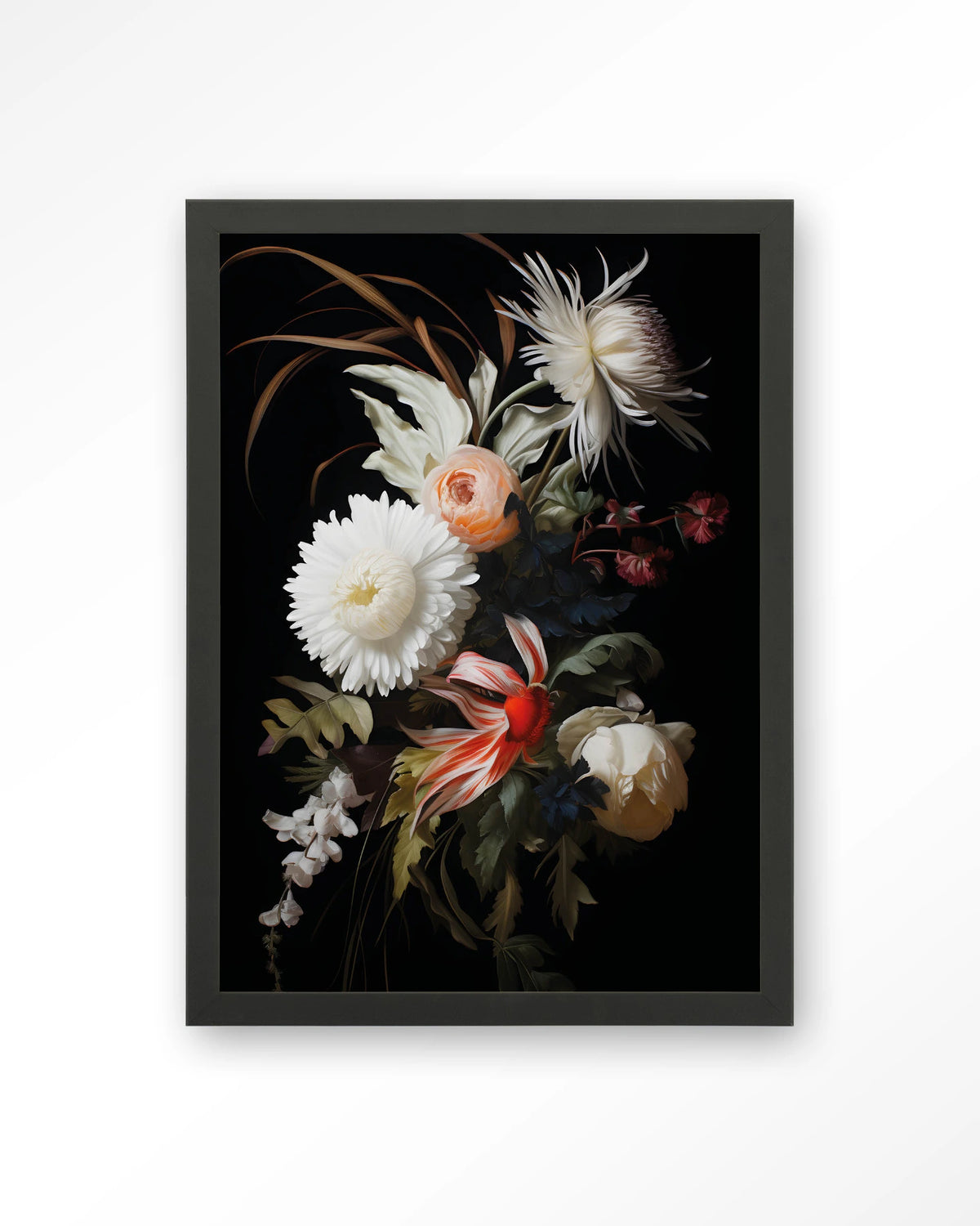 Flower selection – bloemen op zwarte achtergrond – Art print – Hout zwart
