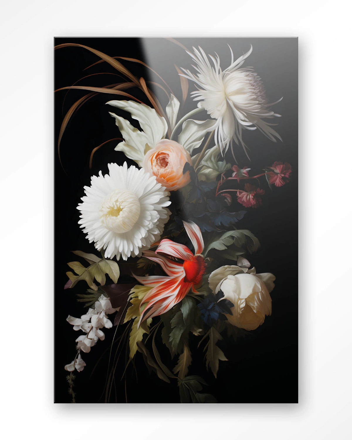 Flower selection – bloemen op zwarte achtergrond – Glas – Blinde montage