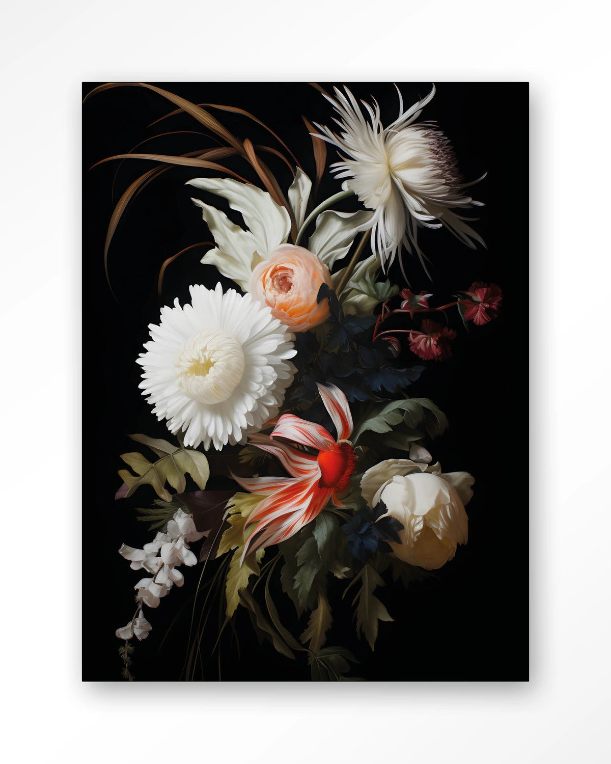 Flower selection – bloemen op zwarte achtergrond – Wandkleed – Frame – zwart