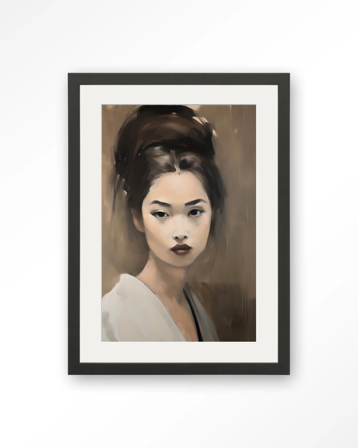 Adakachi – portret van een Aziatische vrouw – Art print – Hout zwart + passe-partout