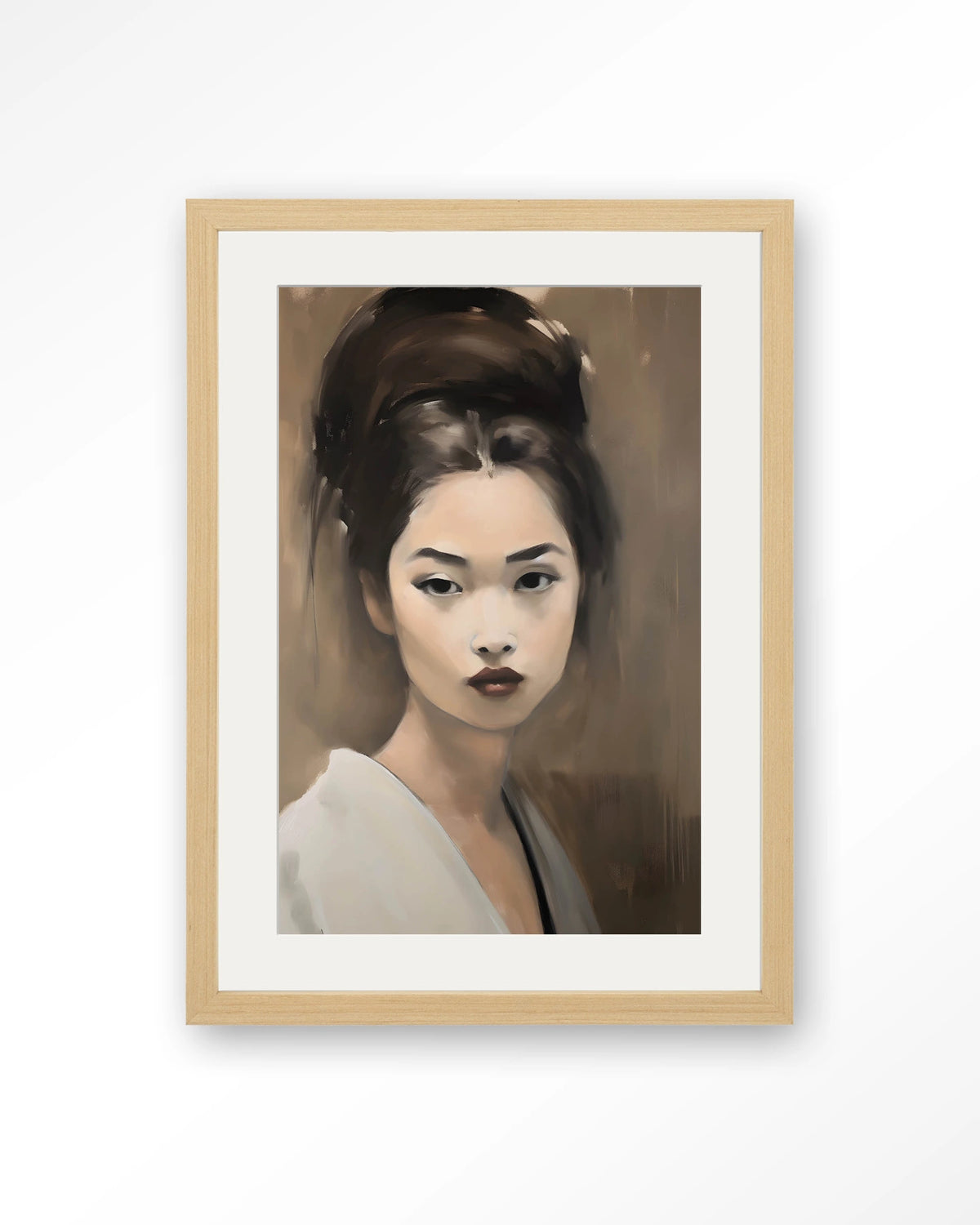 Adakachi – portret van een Aziatische vrouw – Art print – Hout naturel + passe-partout