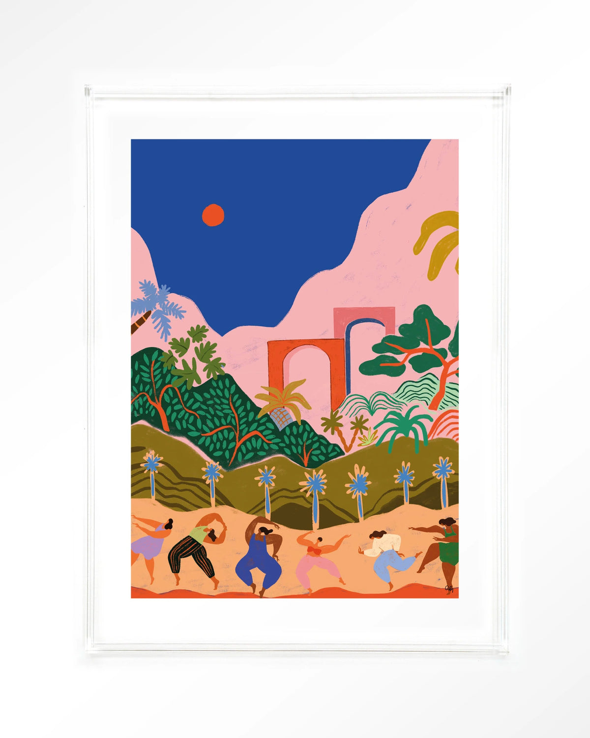 Dancing In Paradise – dansende mensen in tropisch landschap – Art print – Acryl doorzichtig