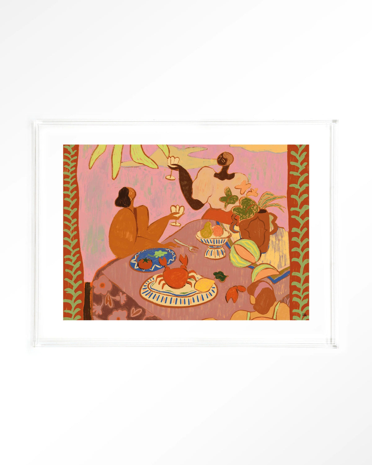 Lunch with the ladies – lunch aan tafel in roze – Art print – Acryl doorzichtig
