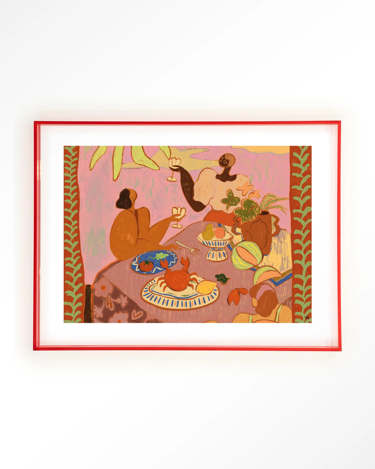 Lunch with the ladies – lunch aan tafel in roze – Art print – Acryl roze