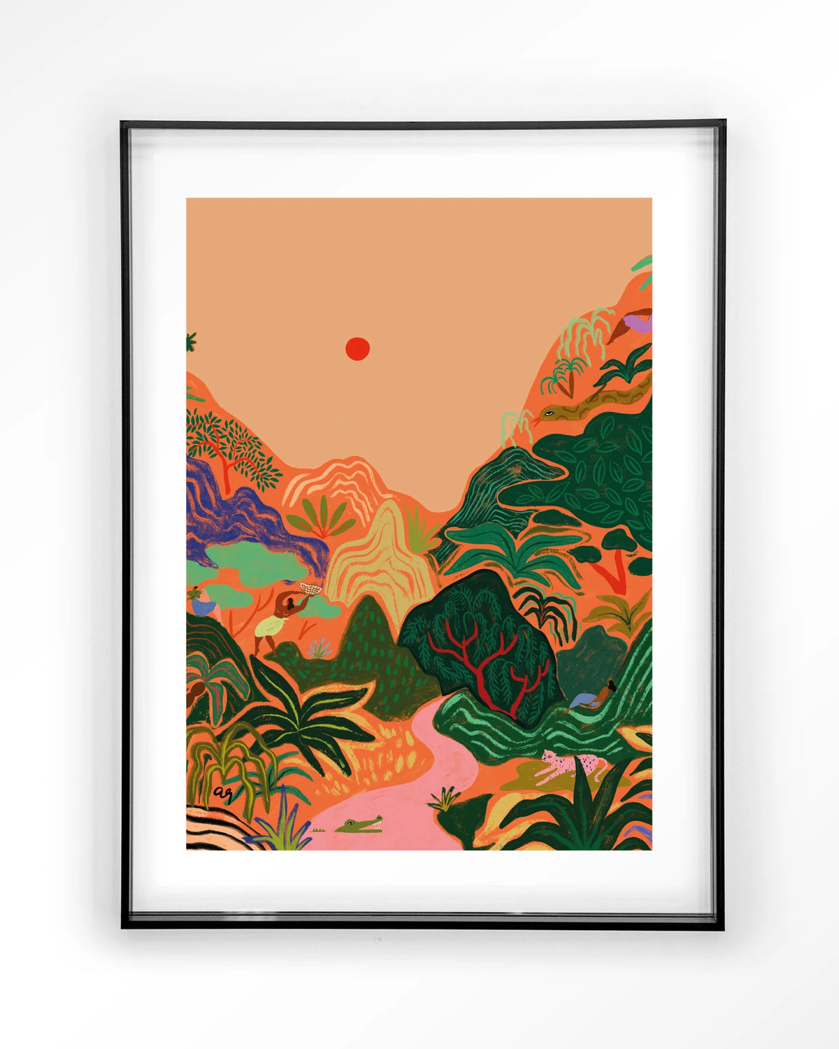 Hidden Paradise – tropisch junglelandschap – Art print – Acryl zwart