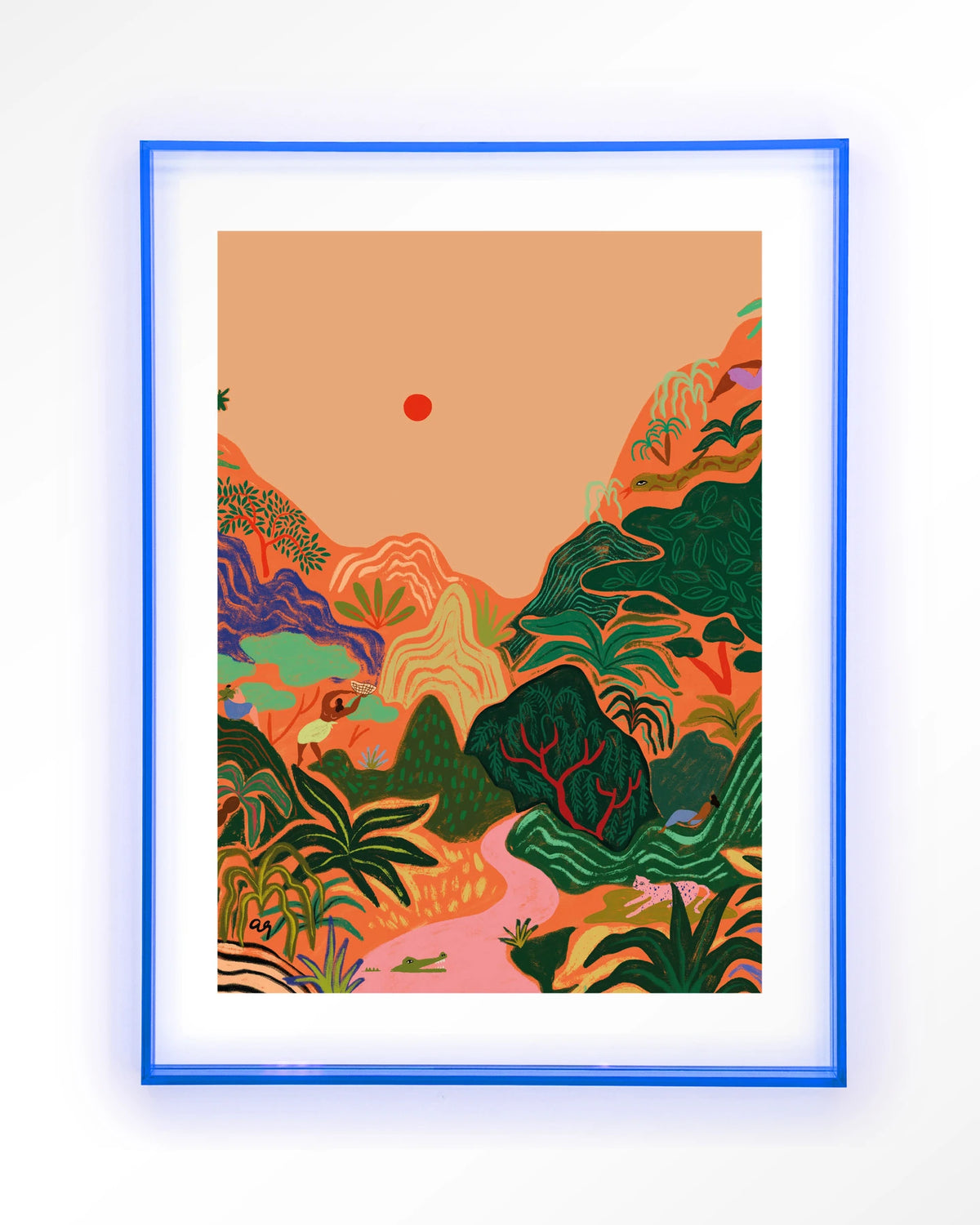 Hidden Paradise – tropisch junglelandschap – Art print – Acryl lichtblauw