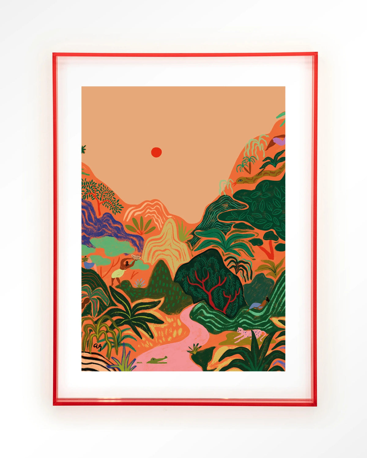 Hidden Paradise – tropisch junglelandschap – Art print – Acryl roze