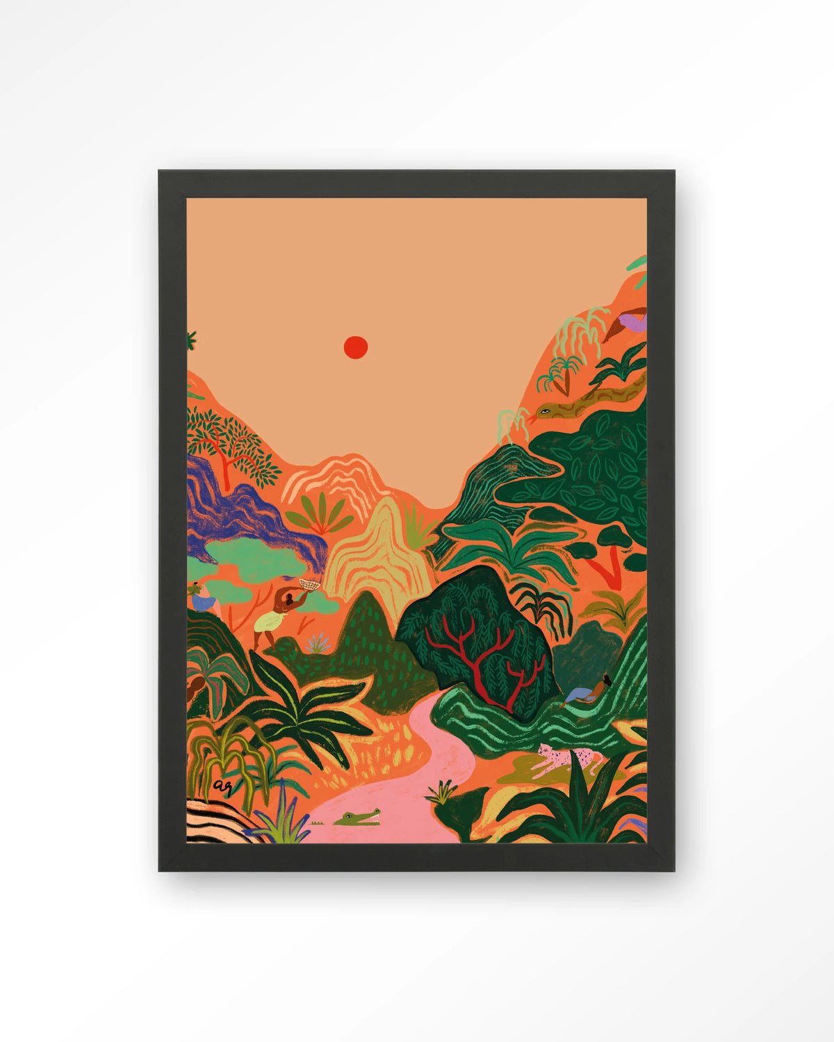Hidden Paradise – tropisch junglelandschap – Art print – Hout zwart
