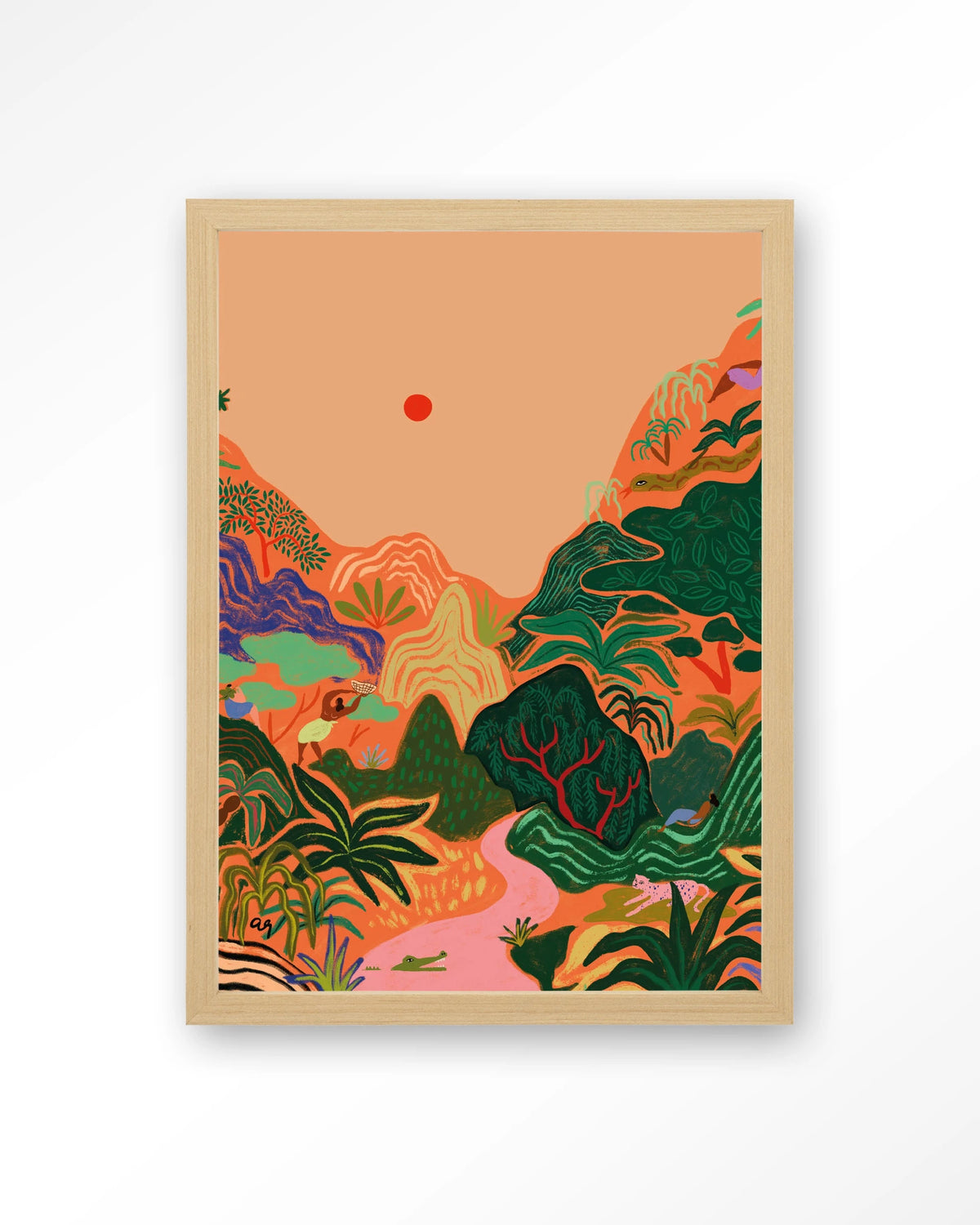 Hidden Paradise – tropisch junglelandschap – Art print – Hout naturel