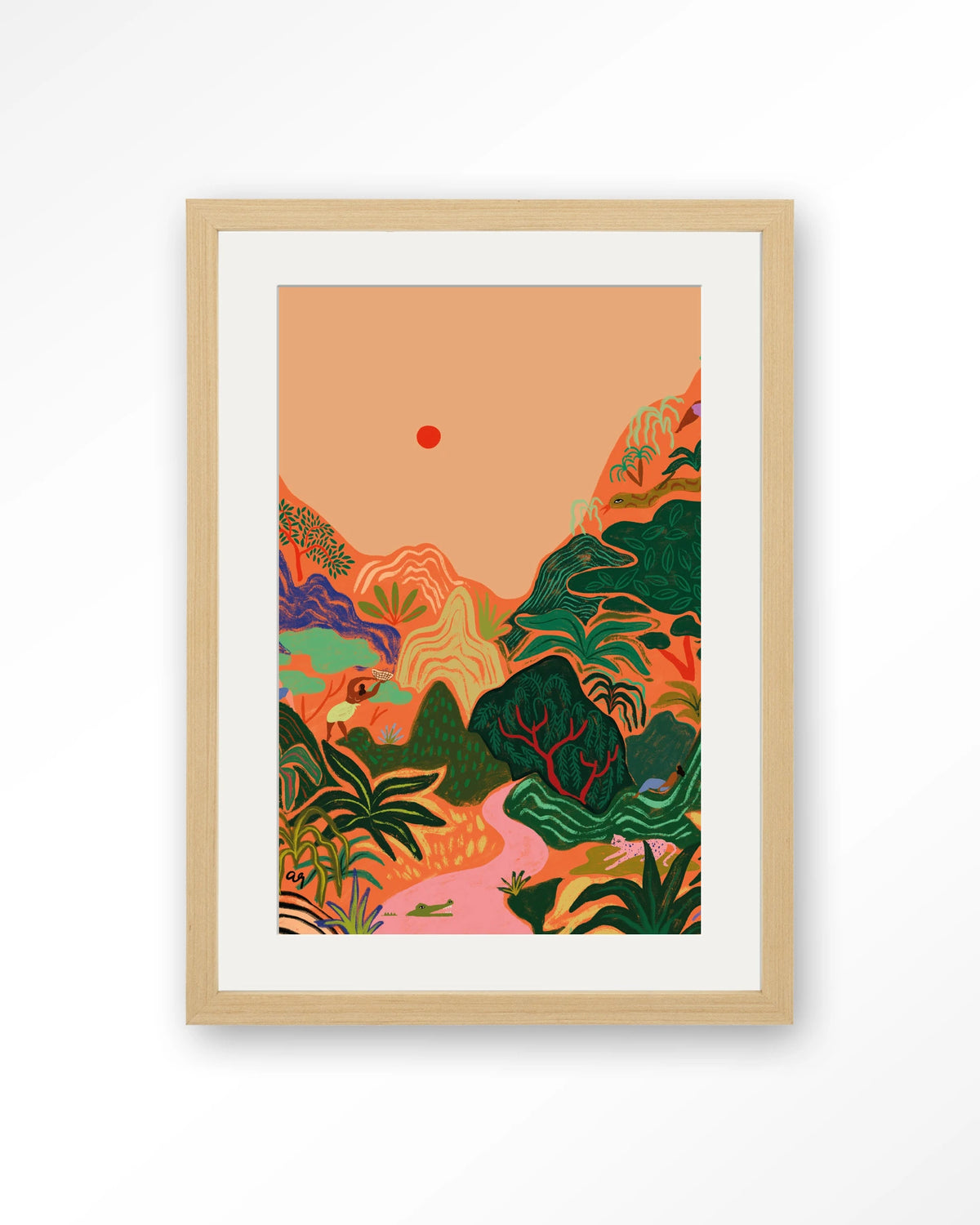 Hidden Paradise – tropisch junglelandschap – Art print – Hout naturel + passe-partout