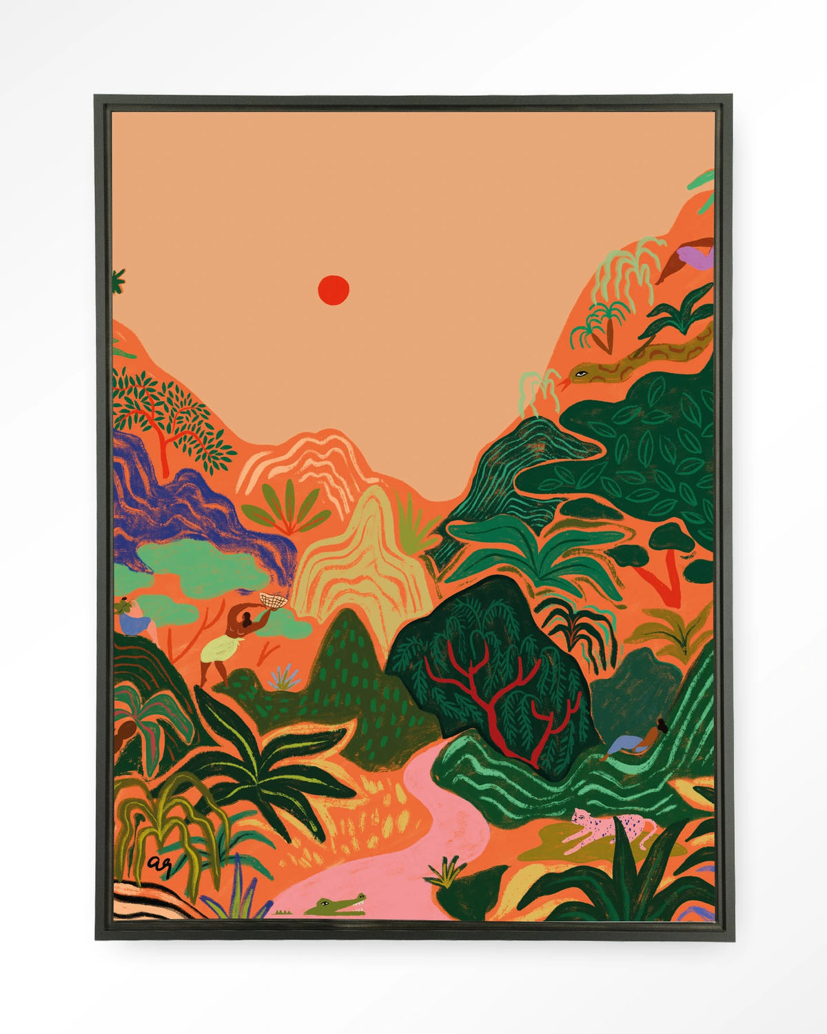 Hidden Paradise – tropisch junglelandschap – Wandkleed – Floating frame – zwart