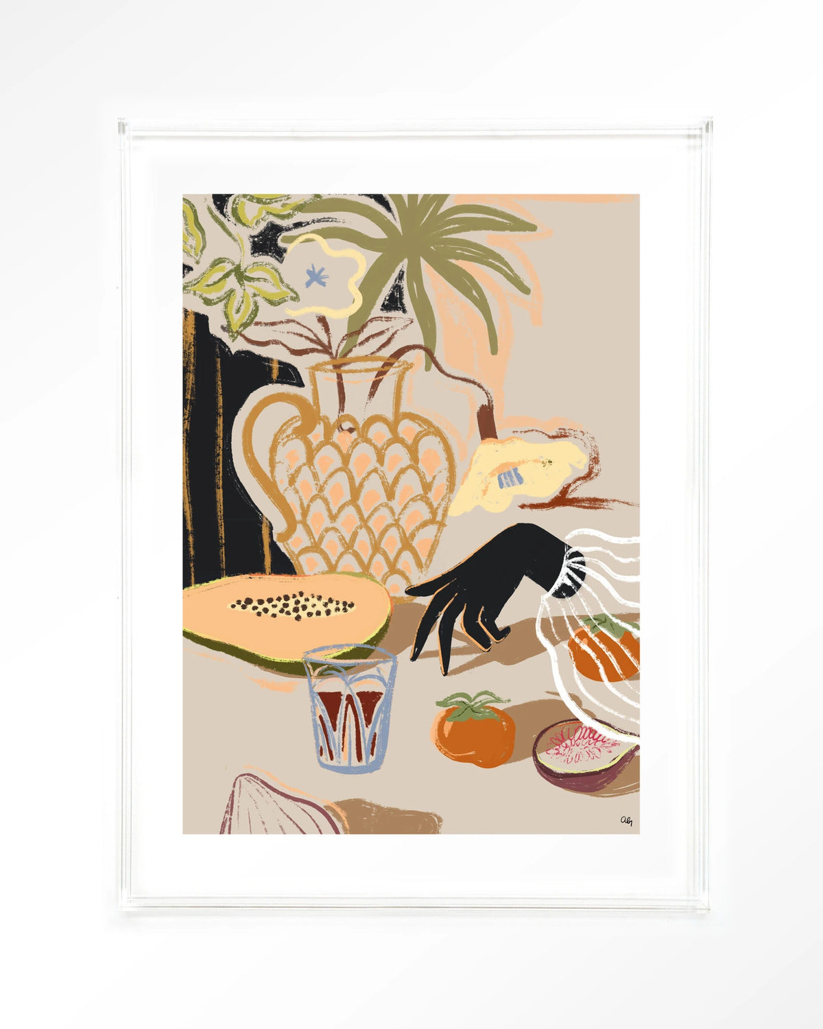 Fruitful Spread – stilleven met fruit en vaas – Art print – Acryl doorzichtig