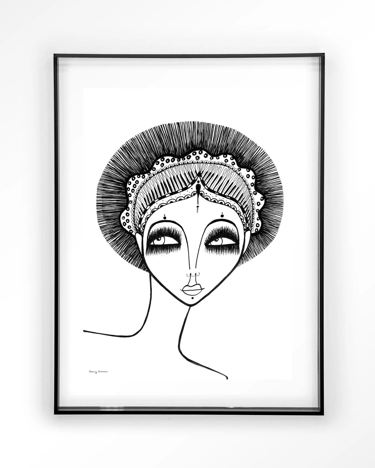 Leyla – zwart-wit lijntekening van een vrouw – Art print – Acryl zwart